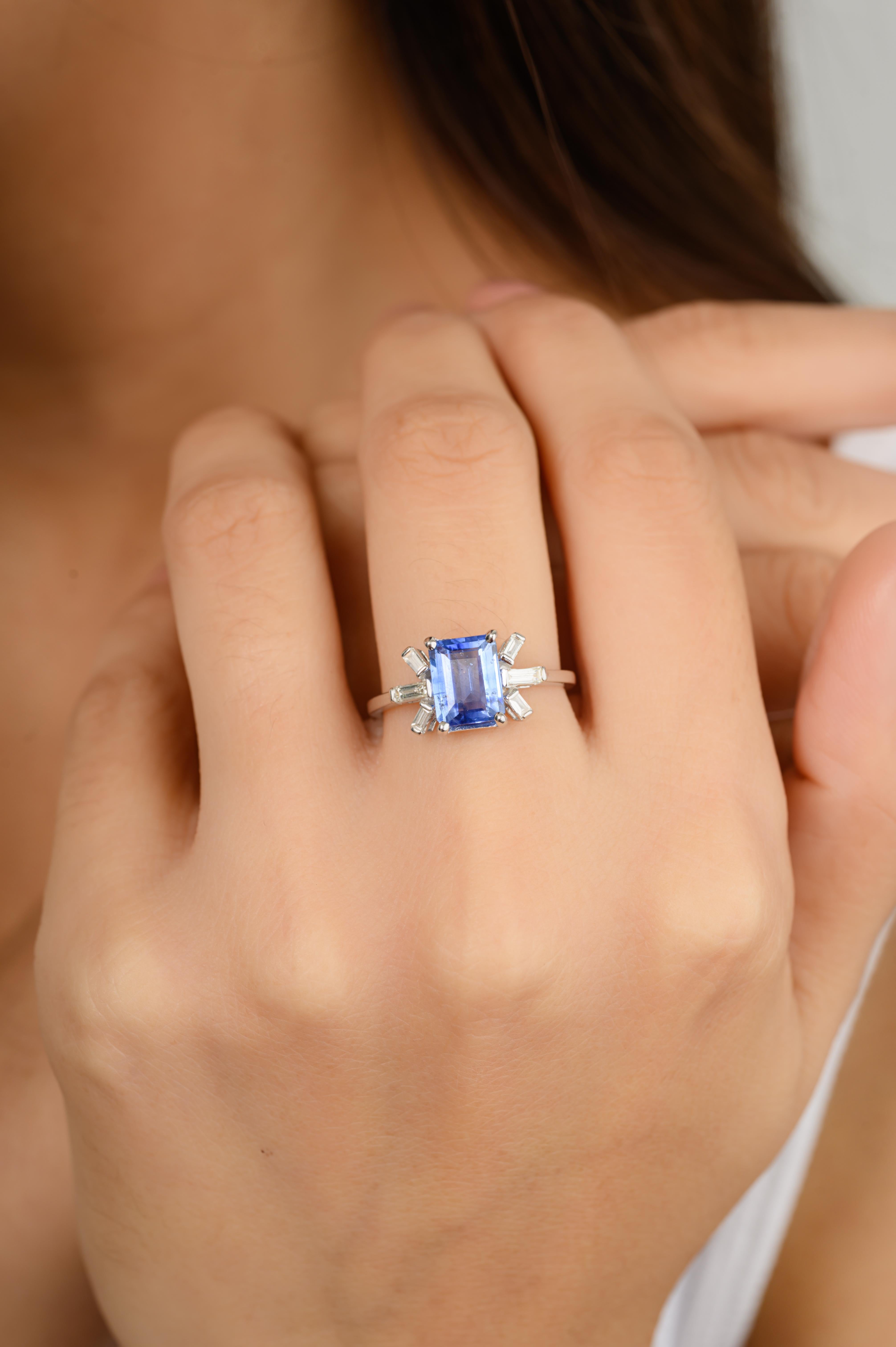 For Sale:  1.5 CTW Emerald Cut Blue Sapphire Diamonds Wedding Ring in 14k Solid White Gold 5