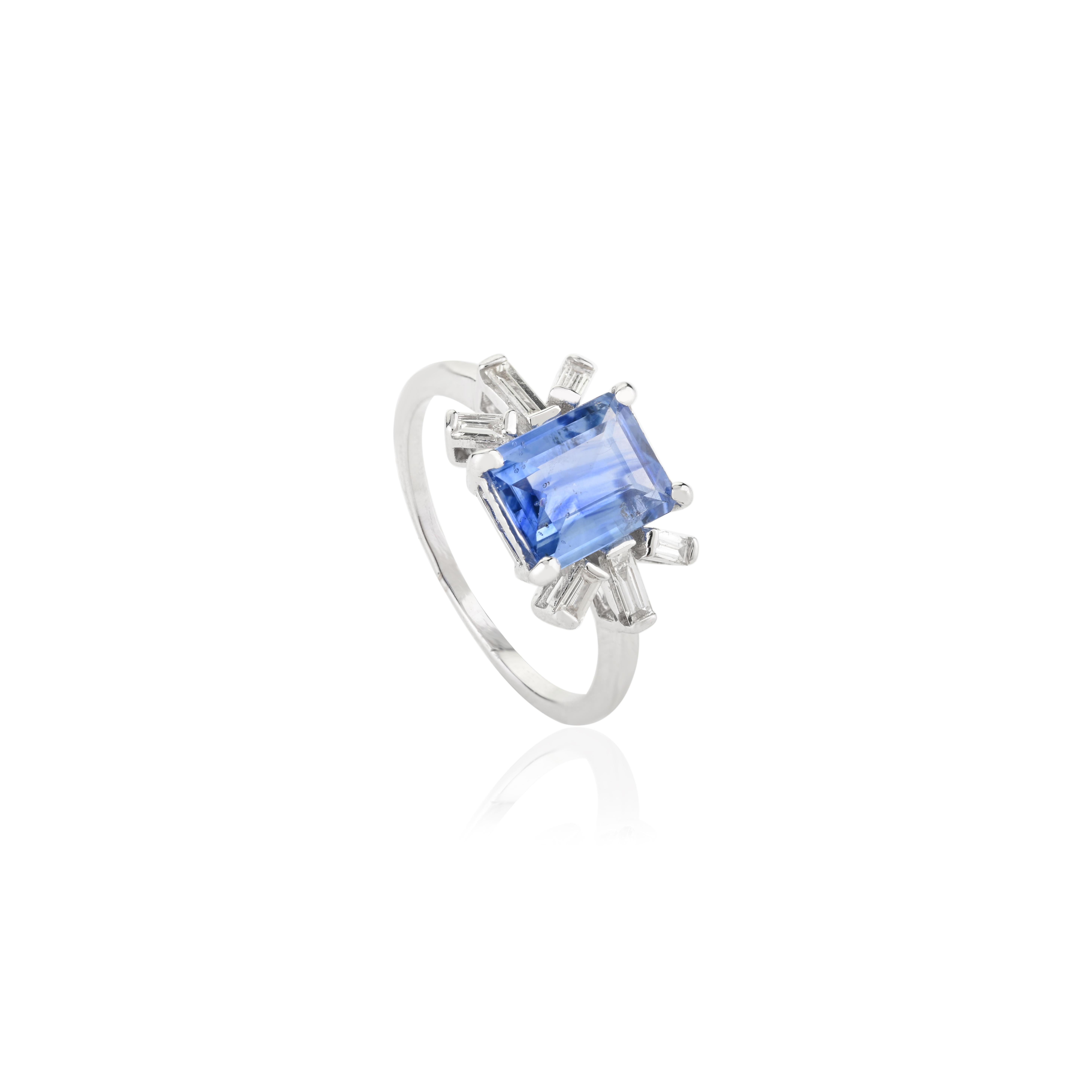 For Sale:  1.5 CTW Emerald Cut Blue Sapphire Diamonds Wedding Ring in 14k Solid White Gold 6