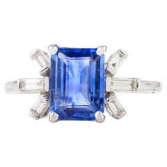 Anello nuziale con diamanti zaffiro blu taglio smeraldo da 1,5 CTW in oro bianco massiccio 14 carati