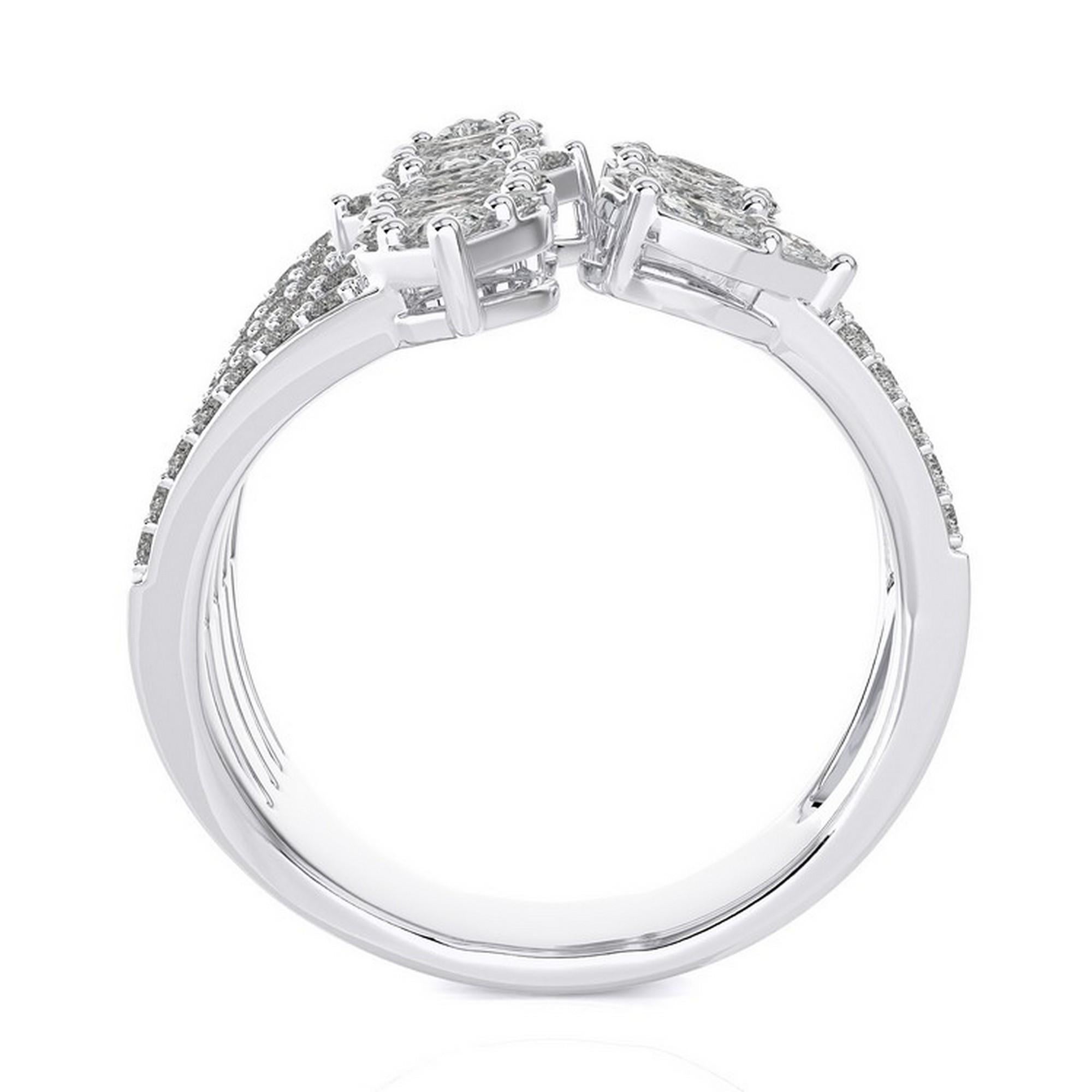 Modern 1.5 CTW Marquese & Princess Diamond 18K White Gold Gazebo Collection Finger Ring For Sale