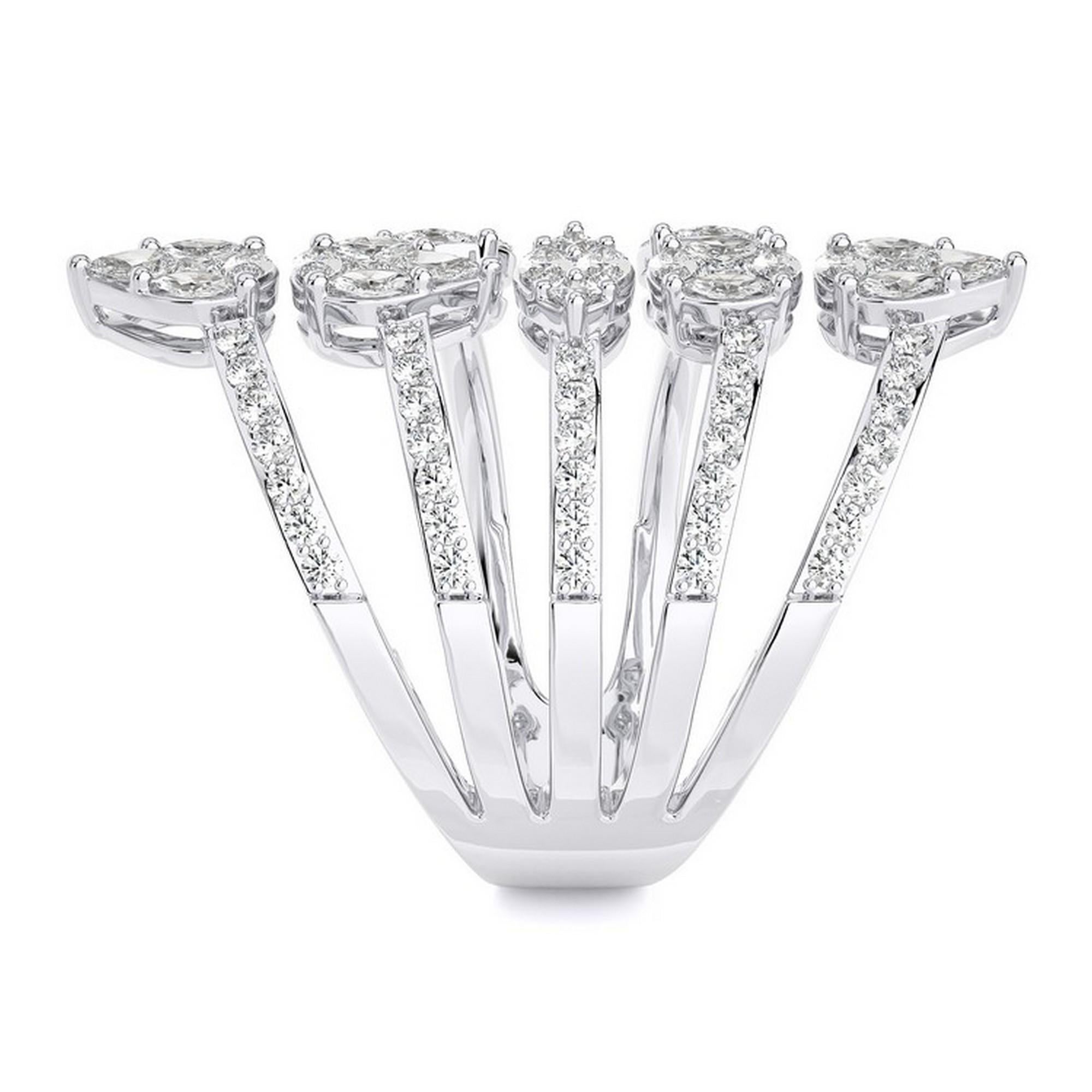 Round Cut 1.5 CTW Marquese & Princess Diamond 18K White Gold Gazebo Collection Finger Ring For Sale