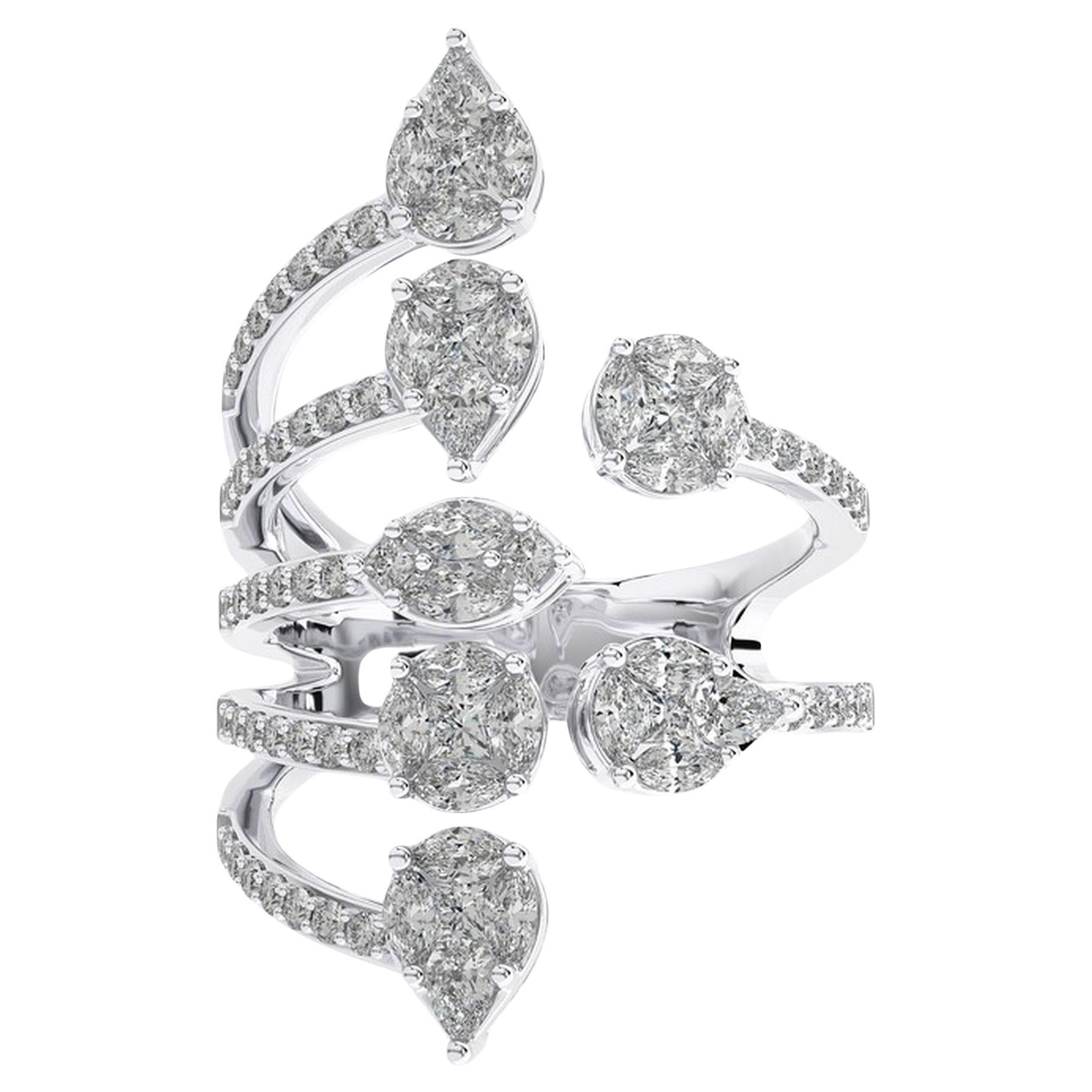 1,5 Karat Marquese & Prinzessin Diamant 18K Weißgold Gazebo Kollektion Fingerring