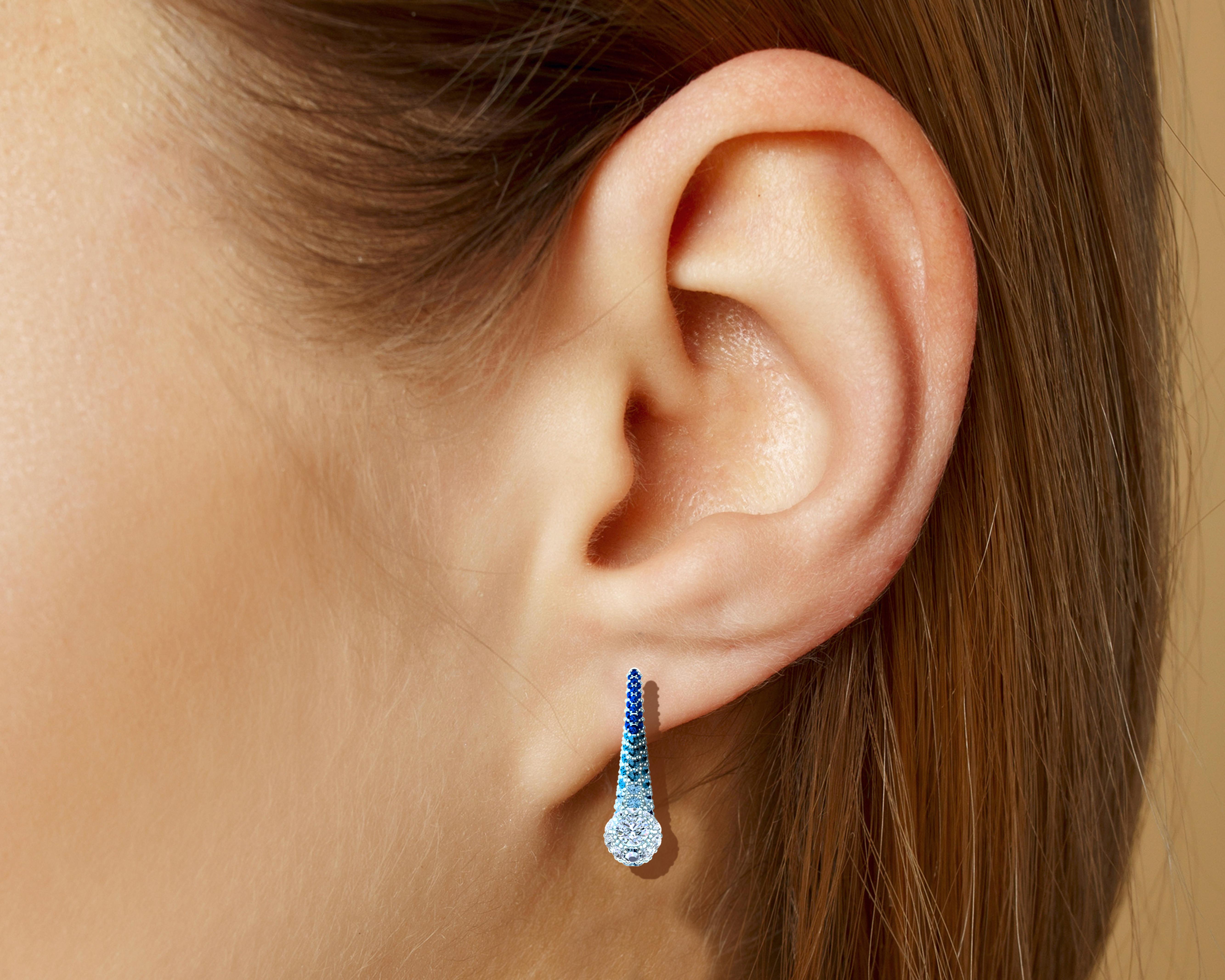 Women's or Men's 1.5 CTW. Sapphire and Diamond Hombre Earrings For Sale