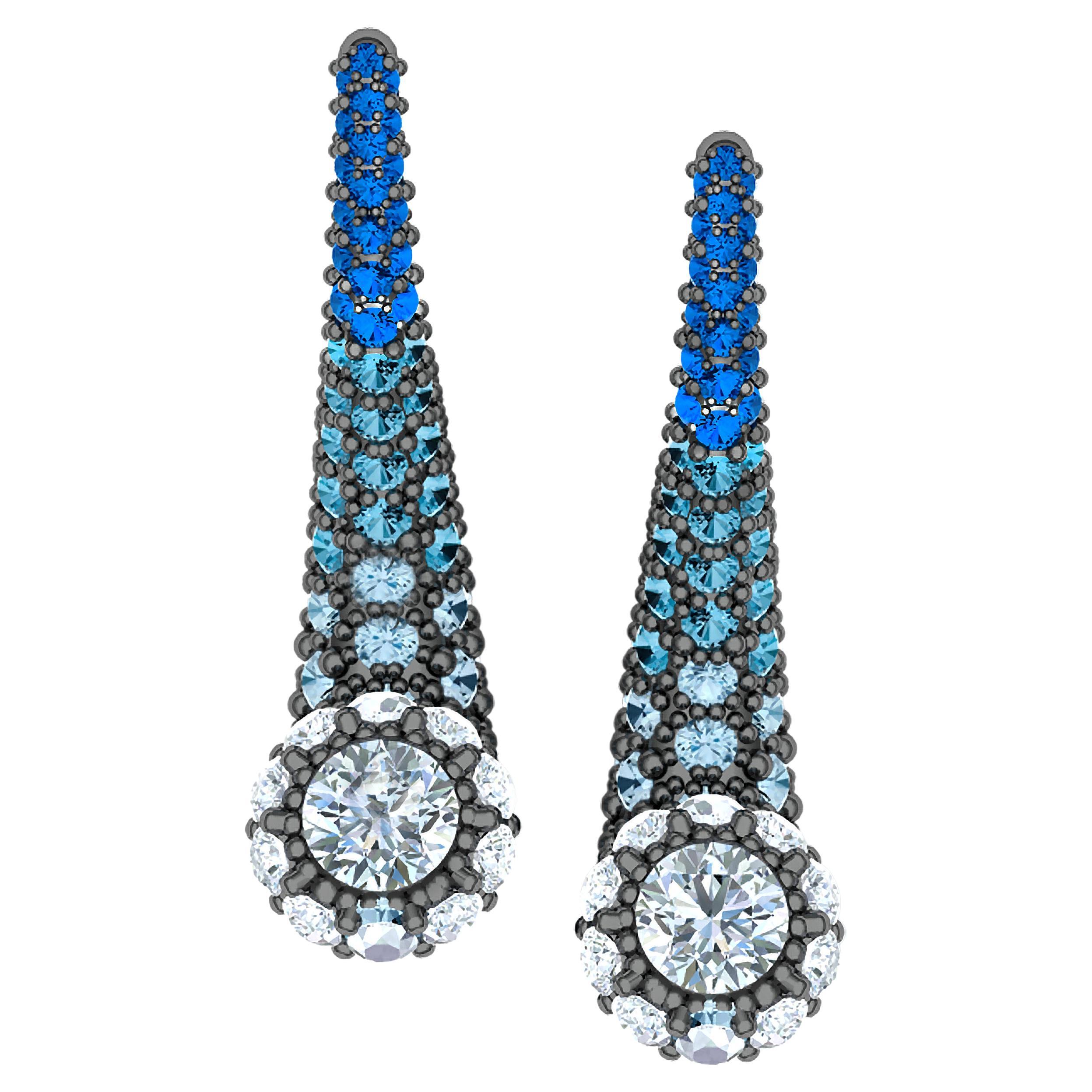 1.5 CTW. Sapphire and Diamond Hombre Earrings For Sale