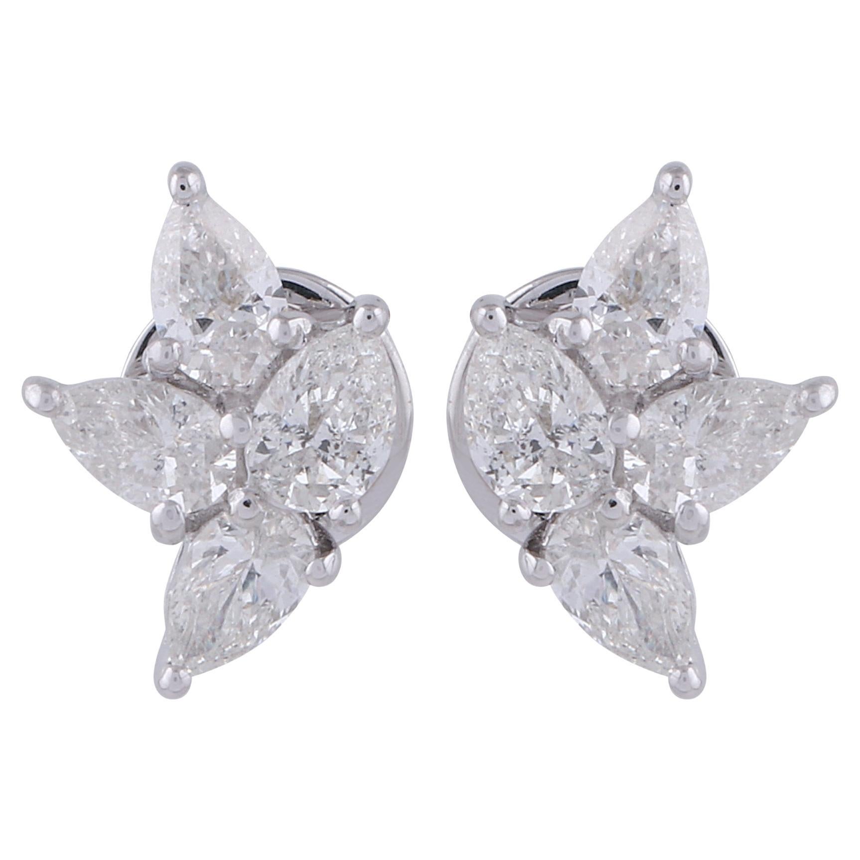 1.5 CTW SI Clarity HI Color Diamond Cluster Stud Earrings Or blanc 18 carats