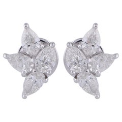 1.5 CTW SI Clarity HI Color Diamond Cluster Stud Earrings Or blanc 18 carats