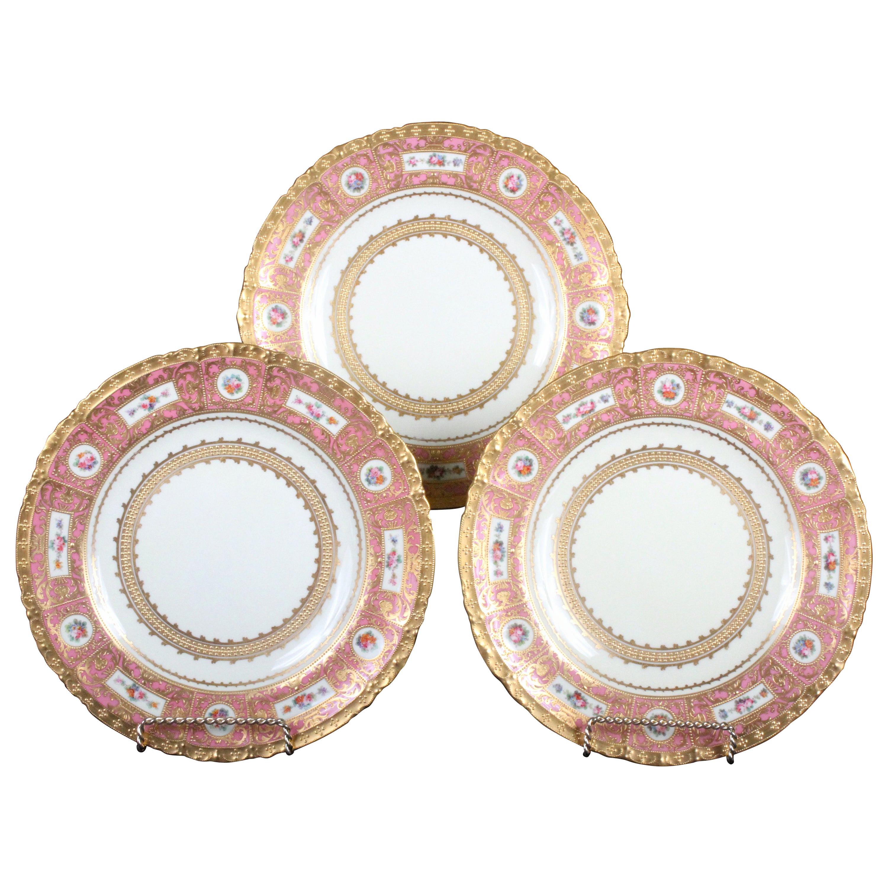 15 Derby for Tiffany Hand Painted and Gilded Pink Service Plates For Sale