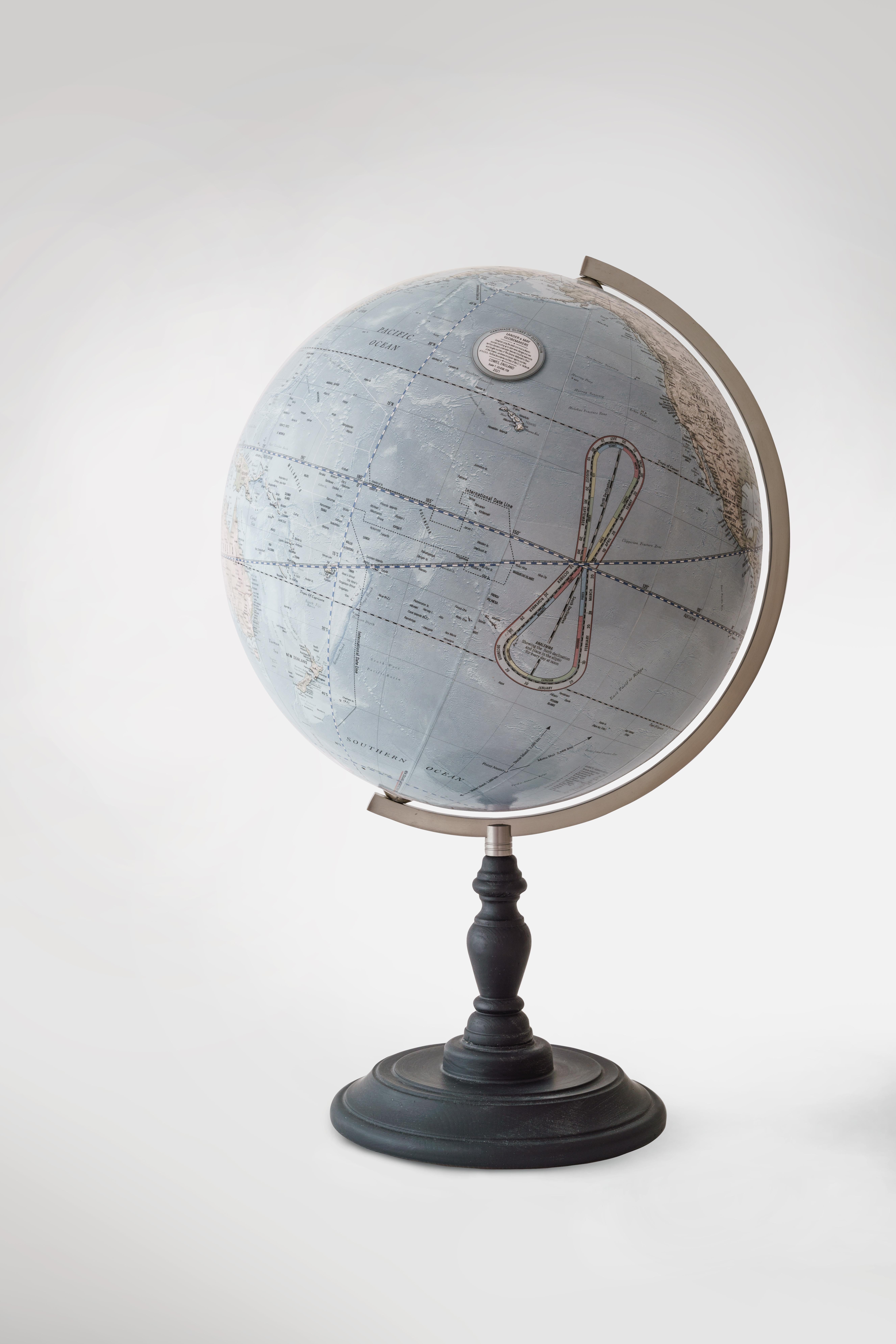This 15 inch diameter globe shares the same cartographic detail as the vintage version but is presented in a bright contemporary style.
The cartography is constantly updated and features 2780 cities and towns, 730 islands, 610 seas/rivers/lakes and