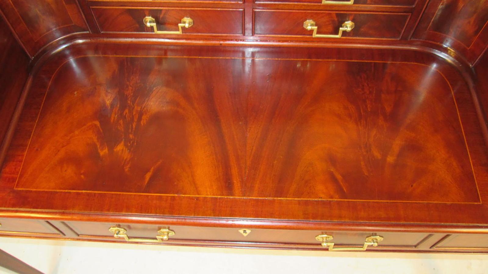 Cast 15 Drawer Mahogany Carlton House Desk with Solid Brass Pulls For Sale