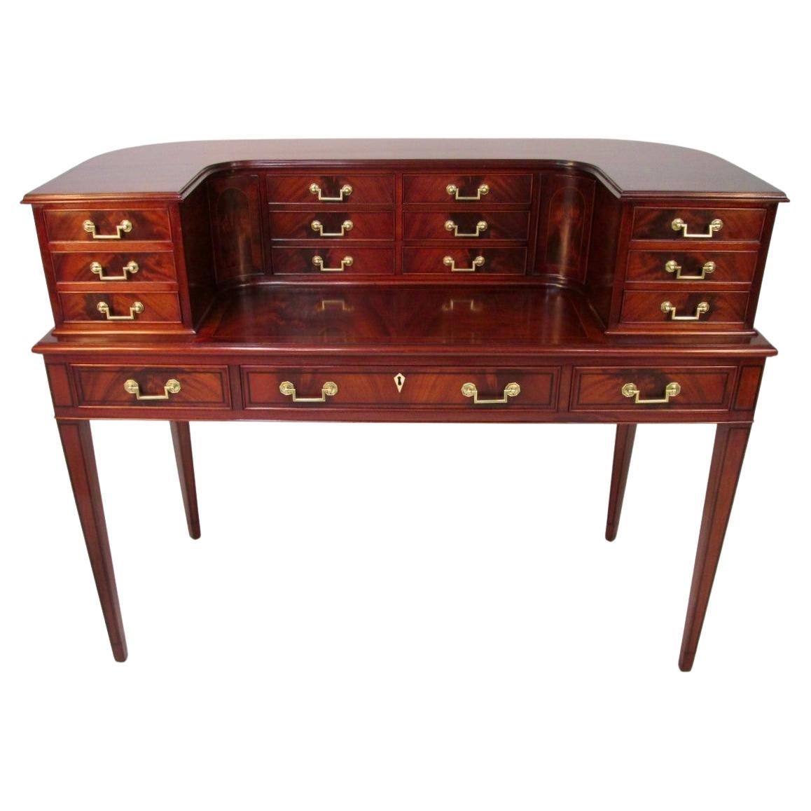 15 Drawer Mahogany Carlton House Desk with Solid Brass Pulls For Sale