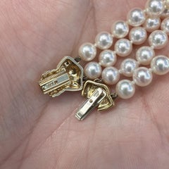 15" Dual Row Pearl Strand Necklace 18k Yellow Gold Flower Stations & Bow Clasp