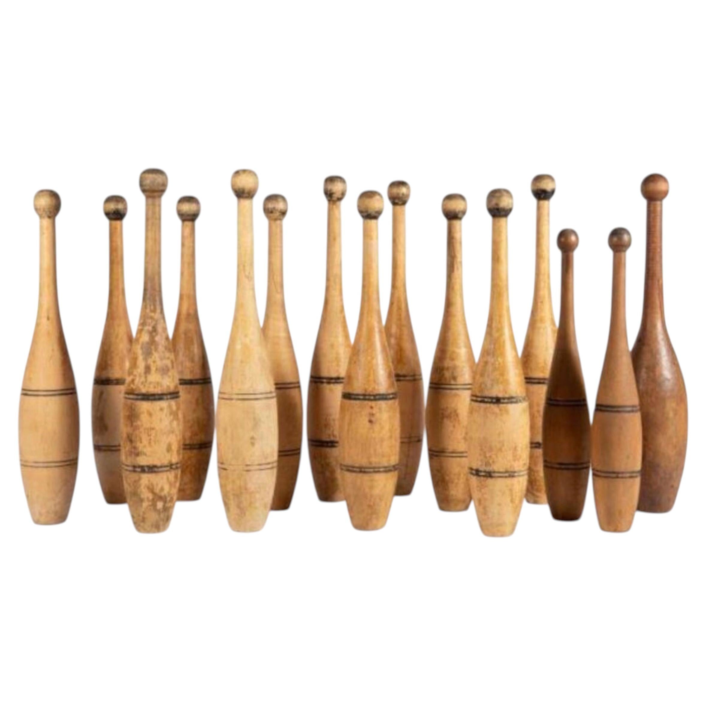 15 Early Juggling Pins, Great Collection For Art Installation. Great Patina.