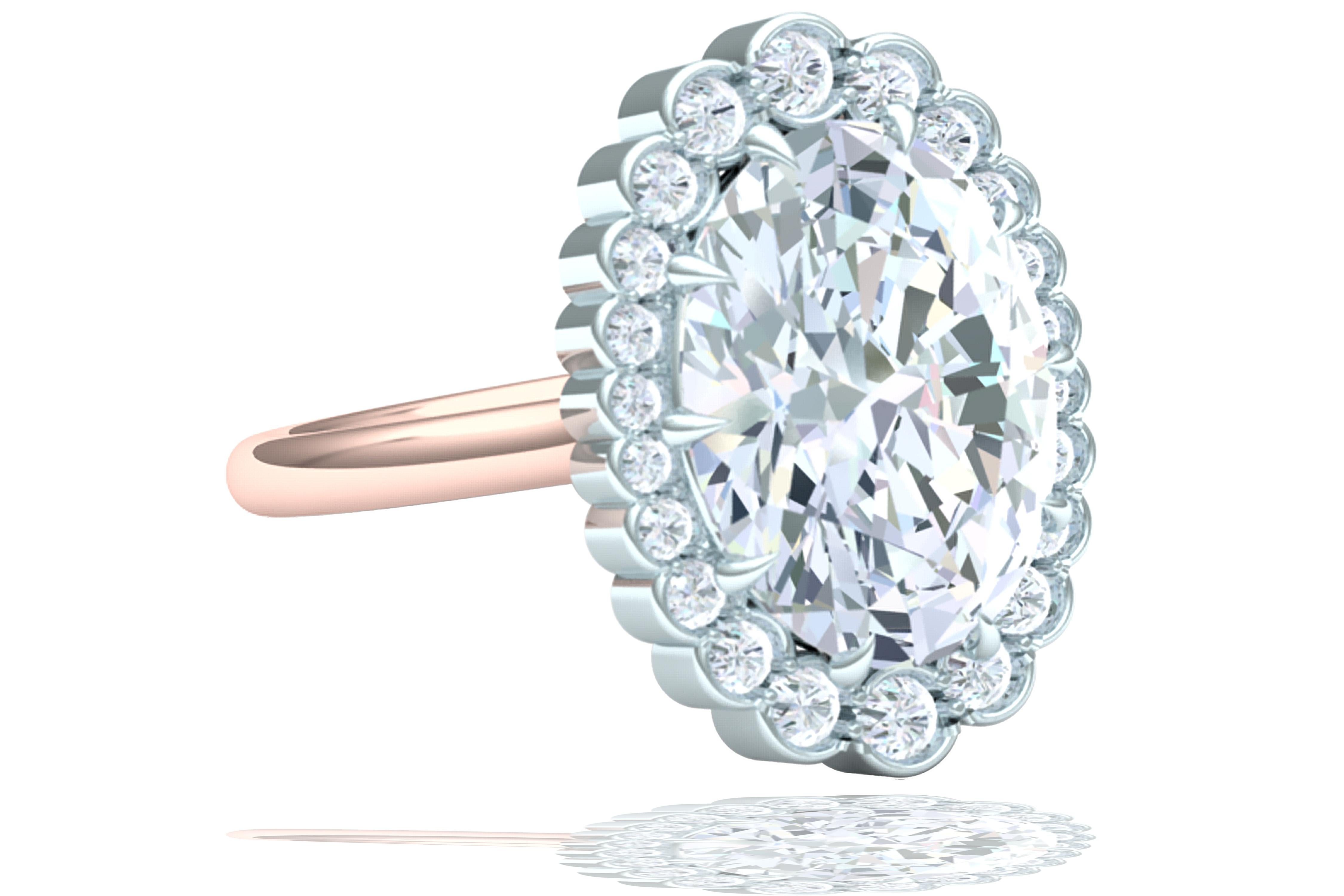 This classic and stunning diamond ring consist of the following.  There's one oval brilliant GIA certified diamond that is mounted in the center and has a color and clarity of G-SI2.  The center diamond weighs just over 1.5 carats and is surrounded