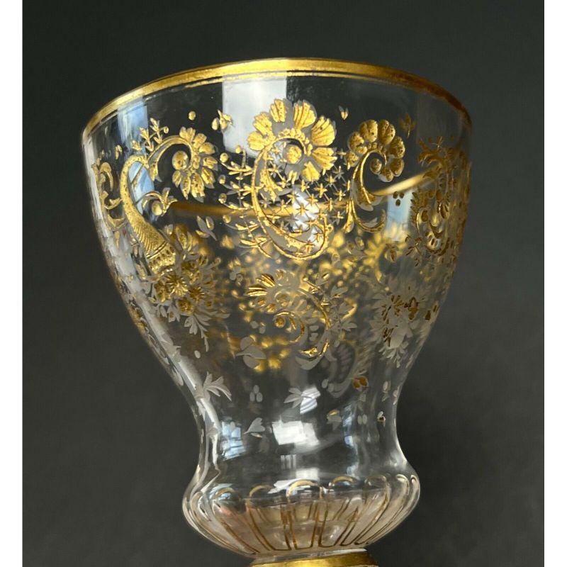 15 Gilt Intaglio Cut Glass Sherry Wine Glasses Florals, 2nd Quarter 20th Century 3