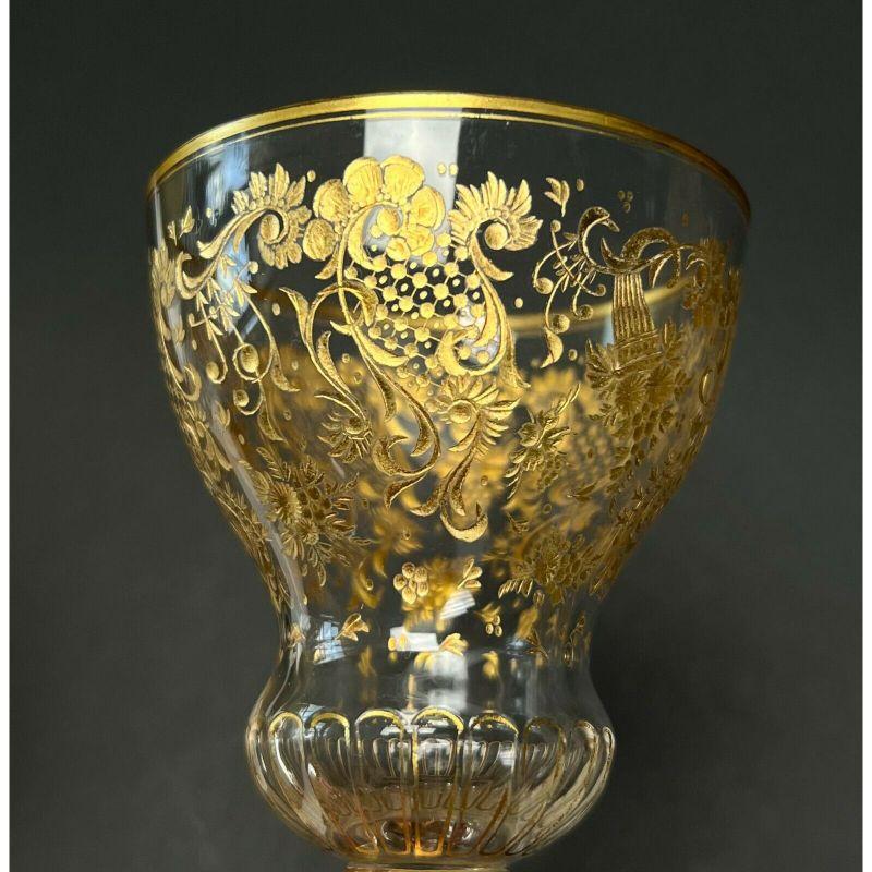 15 Gilt Intaglio Cut Glass Sherry Wine Glasses Florals, 2nd Quarter 20th Century 4