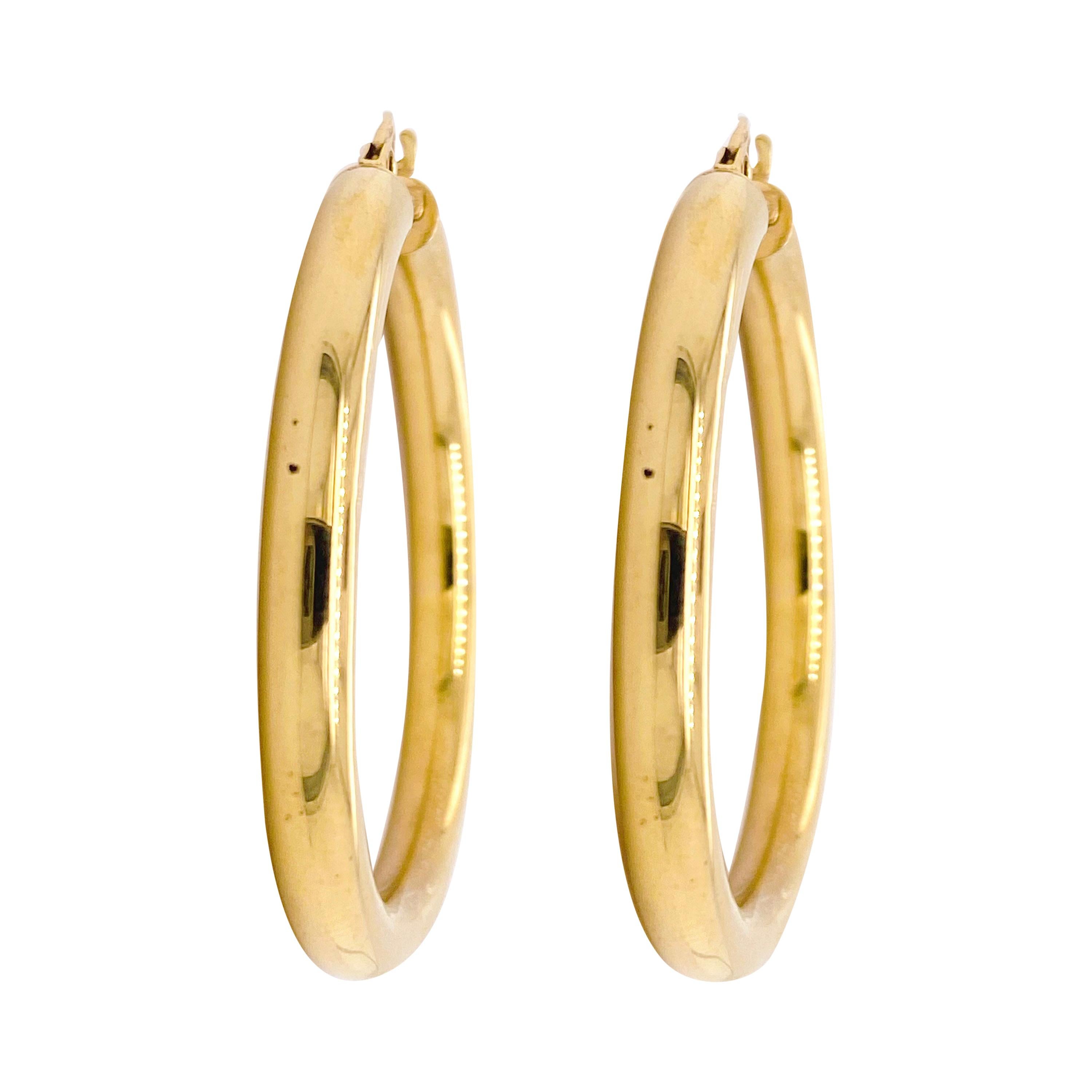 1.5" Gold Hoop Earrings 4mm 14K Yellow Gold Classic Tube Hoops For Sale