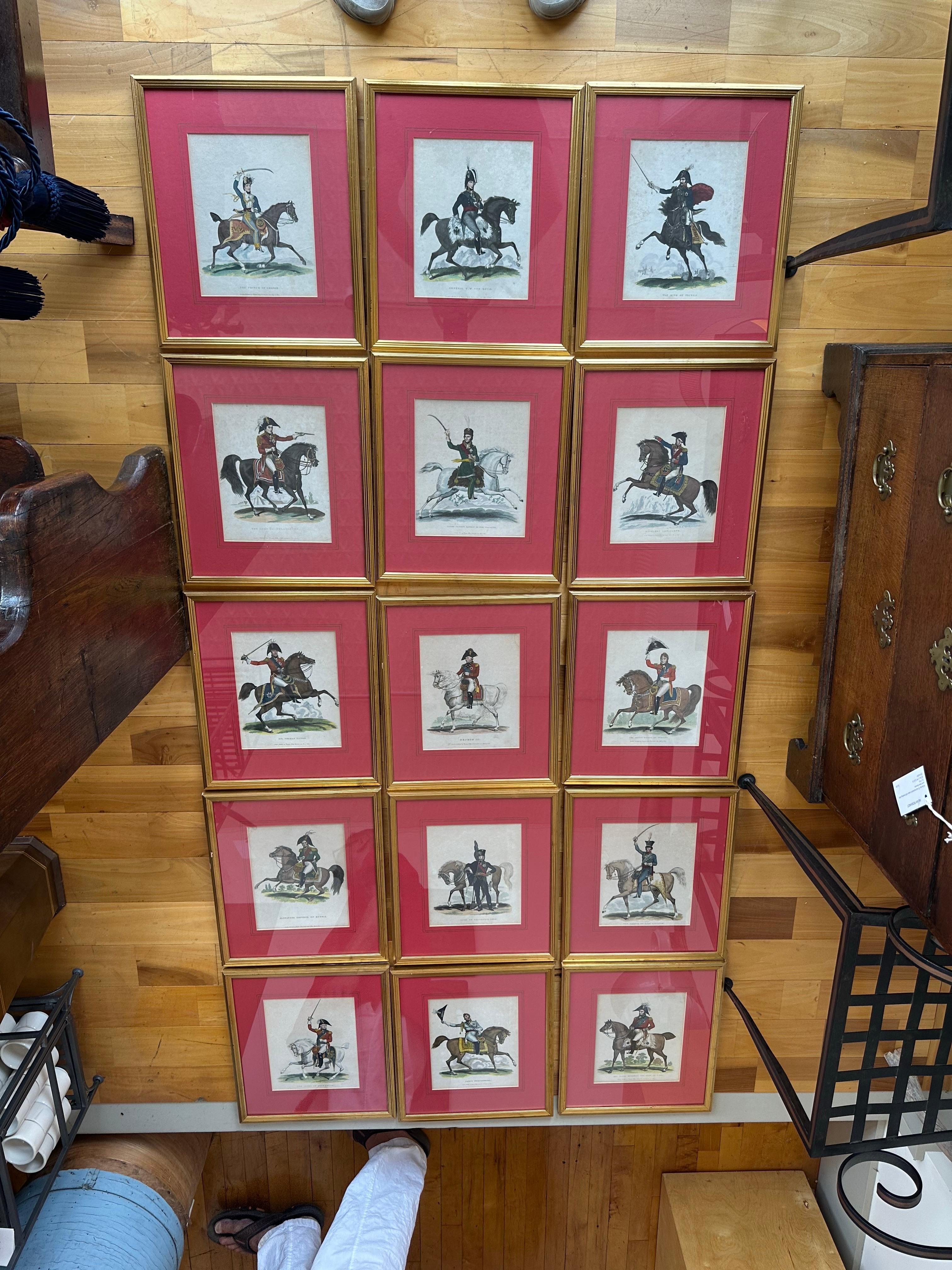 15 handkolorierte Stiche der wichtigsten Akteure der napoleonischen Kriege (19. Jahrhundert) im Angebot