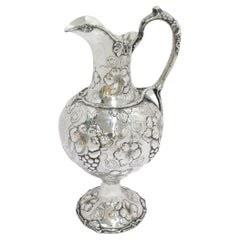 Coin Silver George Ladd Antique c. 1866 Grapevine Repousse Ewer
