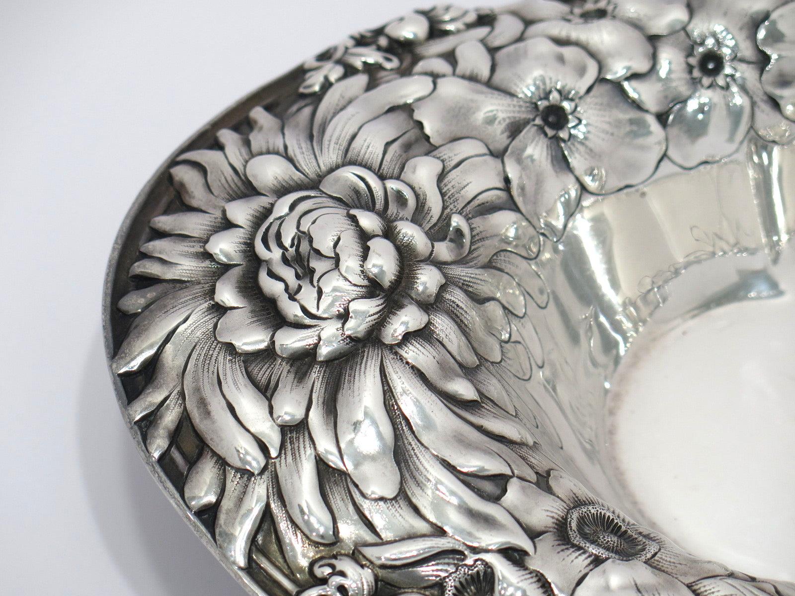 American Sterling Silver Gorham Antique 1904 Peony Oval Serving Bowl / Centerpiece