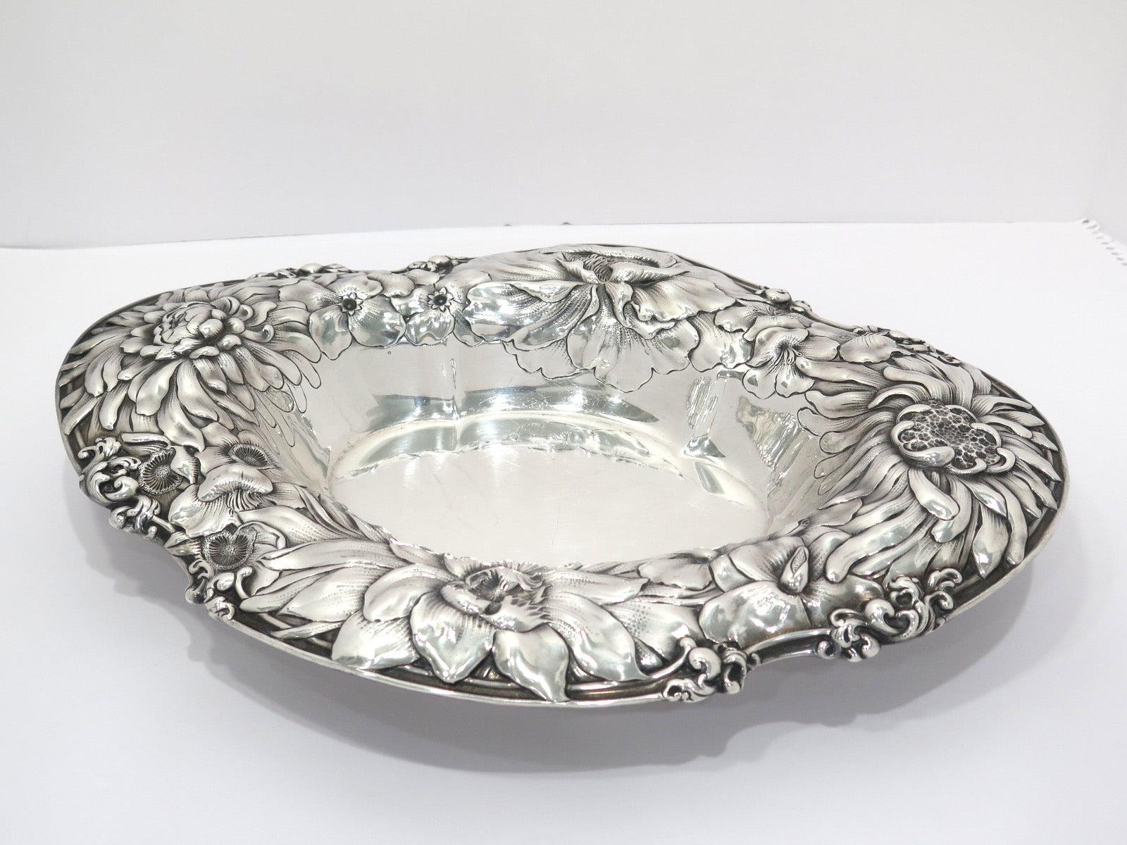 Sterling Silver Gorham Antique 1904 Peony Oval Serving Bowl / Centerpiece In Good Condition In Brooklyn, NY