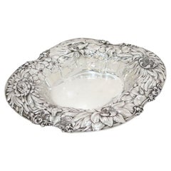 15 in - Sterling Silver Gorham Antique Floral Repousse Oval Serving Bowl