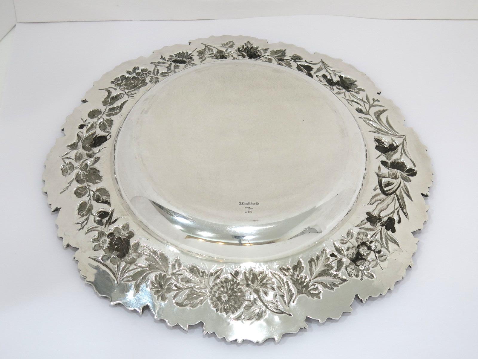 Sterling Silver S. Kirk & Son Antique Floral Repousse Serving Plate For Sale 2