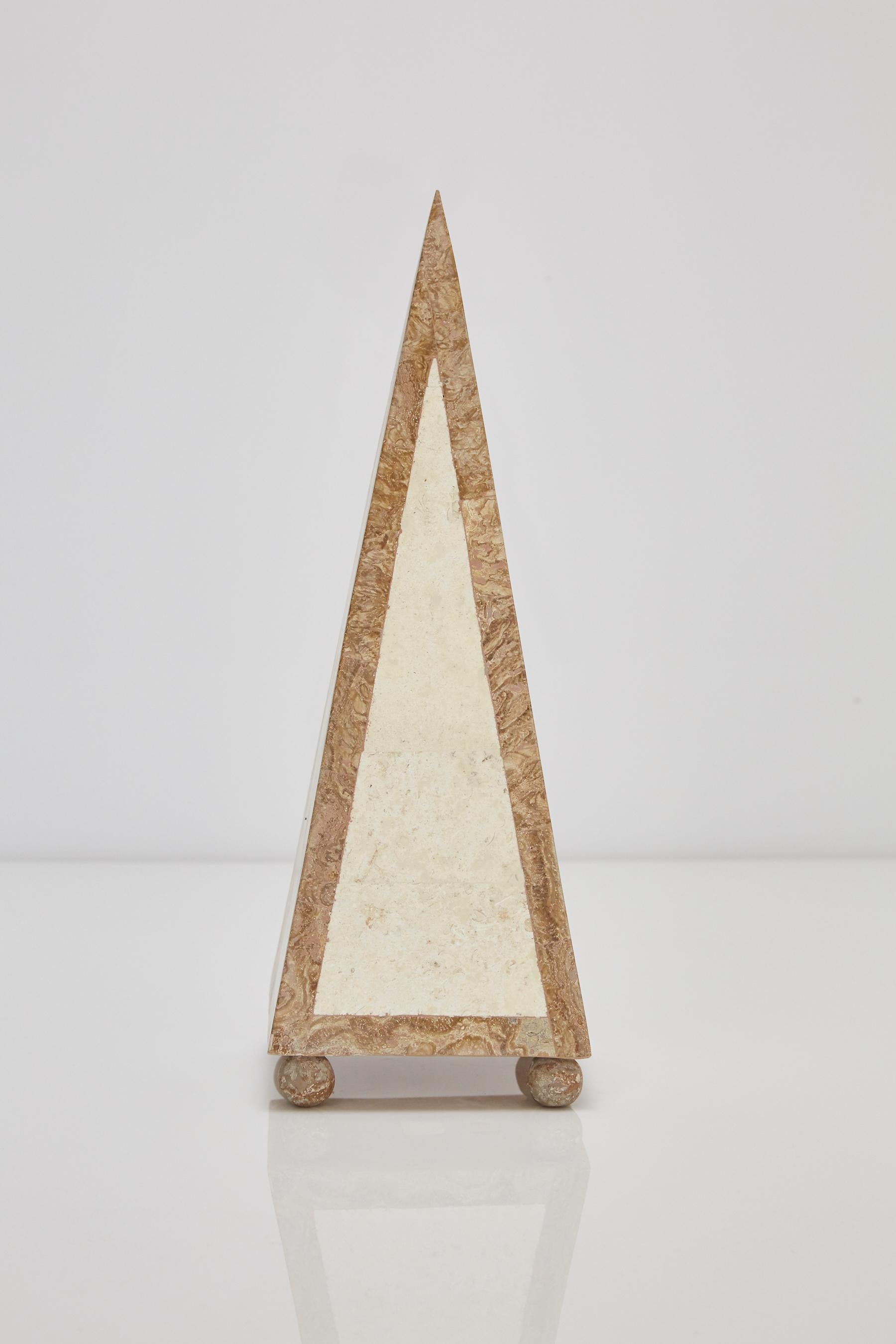 15 in. tall decorative pyramid in tessellated Mactan stone with wood stone trim.

Coordinates with items LU1484211449911 and LU1484211449901 for a set of three.

All furnishings are made from 100% natural Fossil Stone or Seashell inlay, carefully