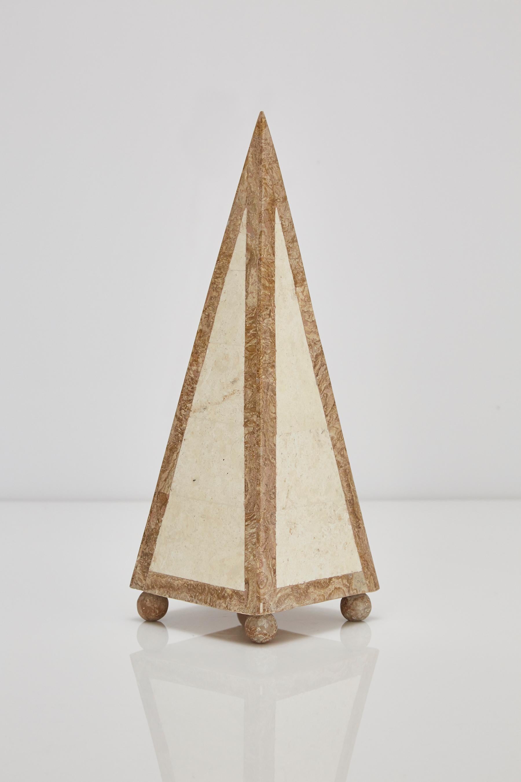 Post-Modern 15 in. Tall Decorative Tessellated Stone Pyramid, 1990s For Sale