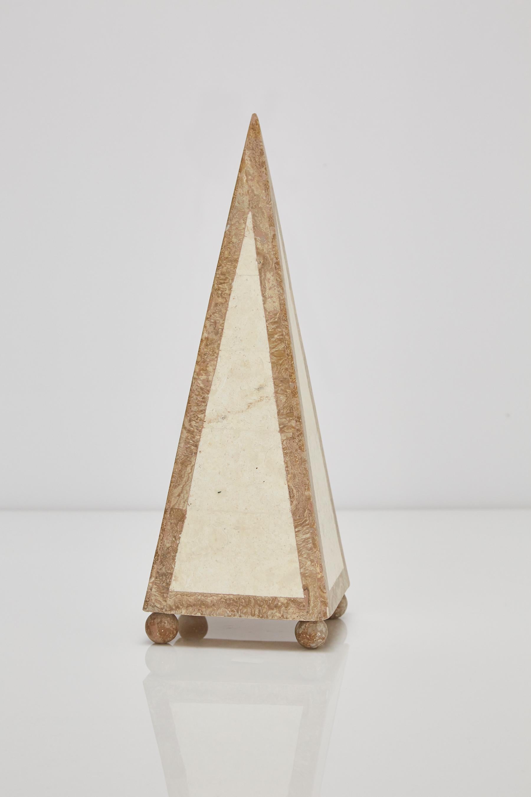 Inlay 15 in. Tall Decorative Tessellated Stone Pyramid, 1990s For Sale