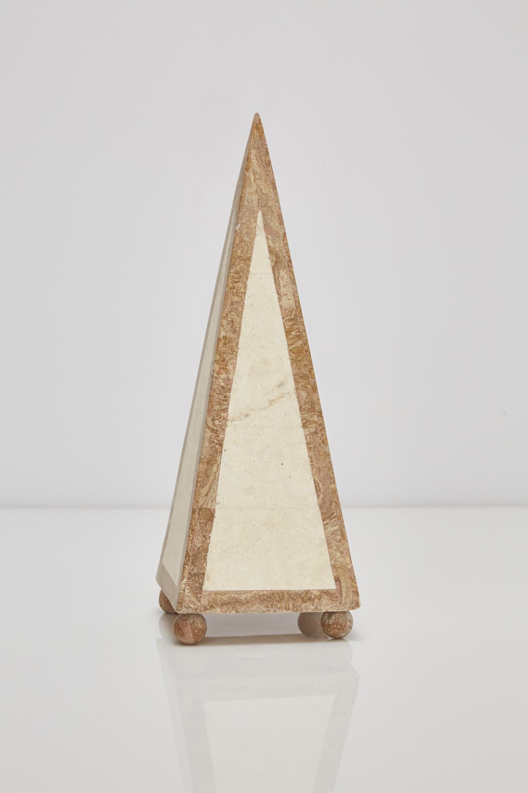 15 in. Tall Decorative Tessellated Stone Pyramid, 1990s In Excellent Condition For Sale In Los Angeles, CA