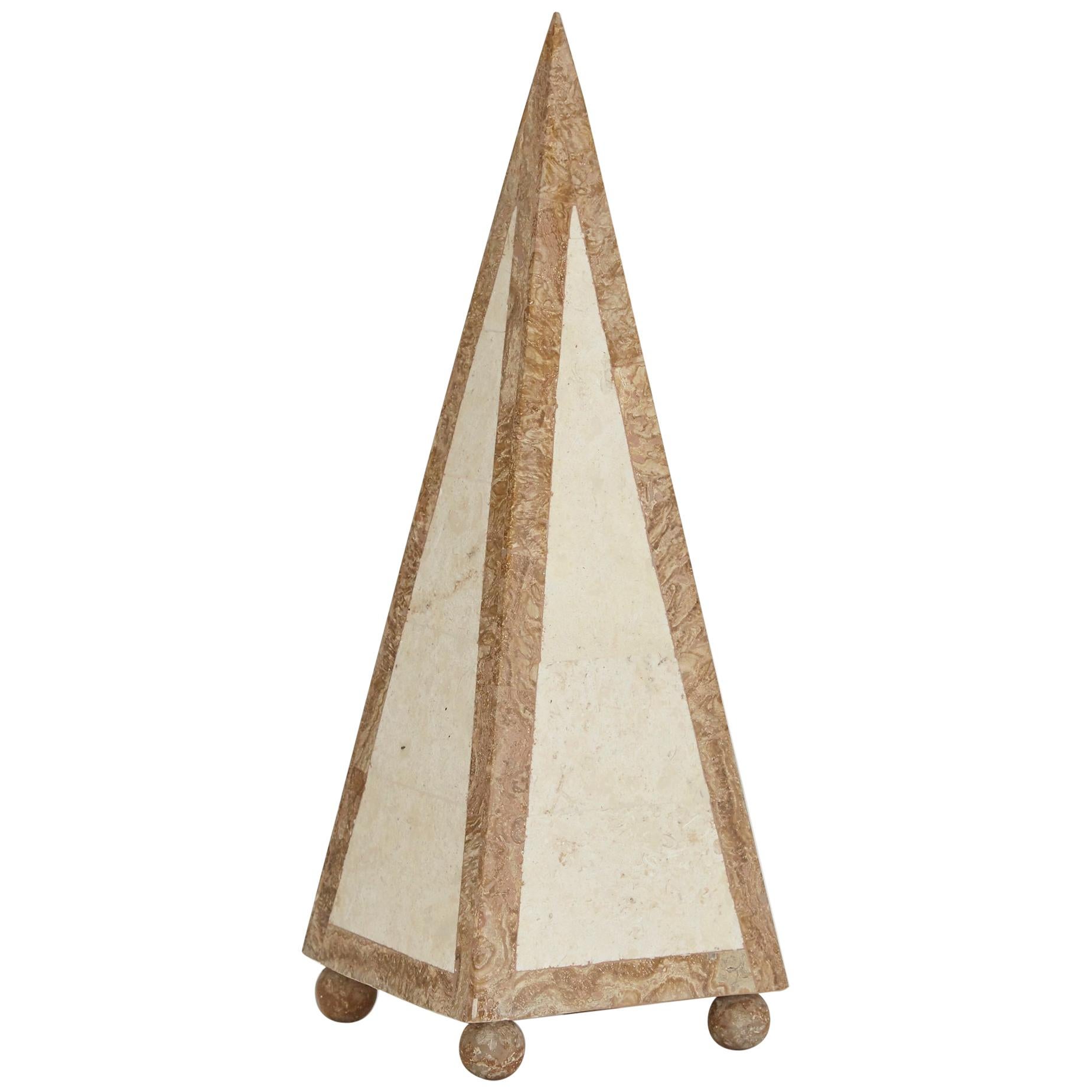 15 in. Tall Decorative Tessellated Stone Pyramid, 1990s For Sale