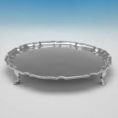 Diametro dell'antico salverino o vassoio vittoriano in argento sterling, Londra 1899