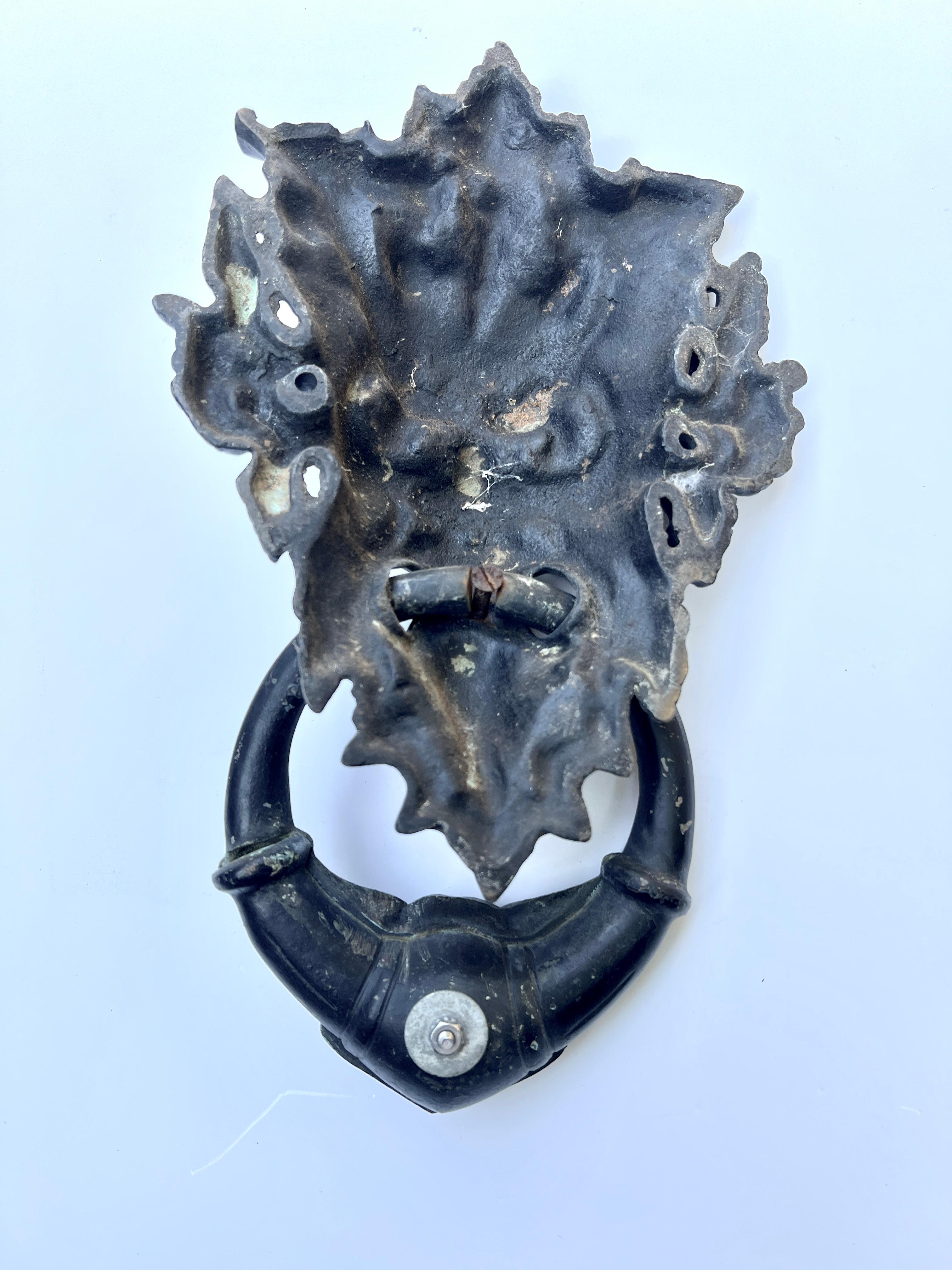15 Inch English Patinated Iron Gargoyle Door Knocker For Sale 4