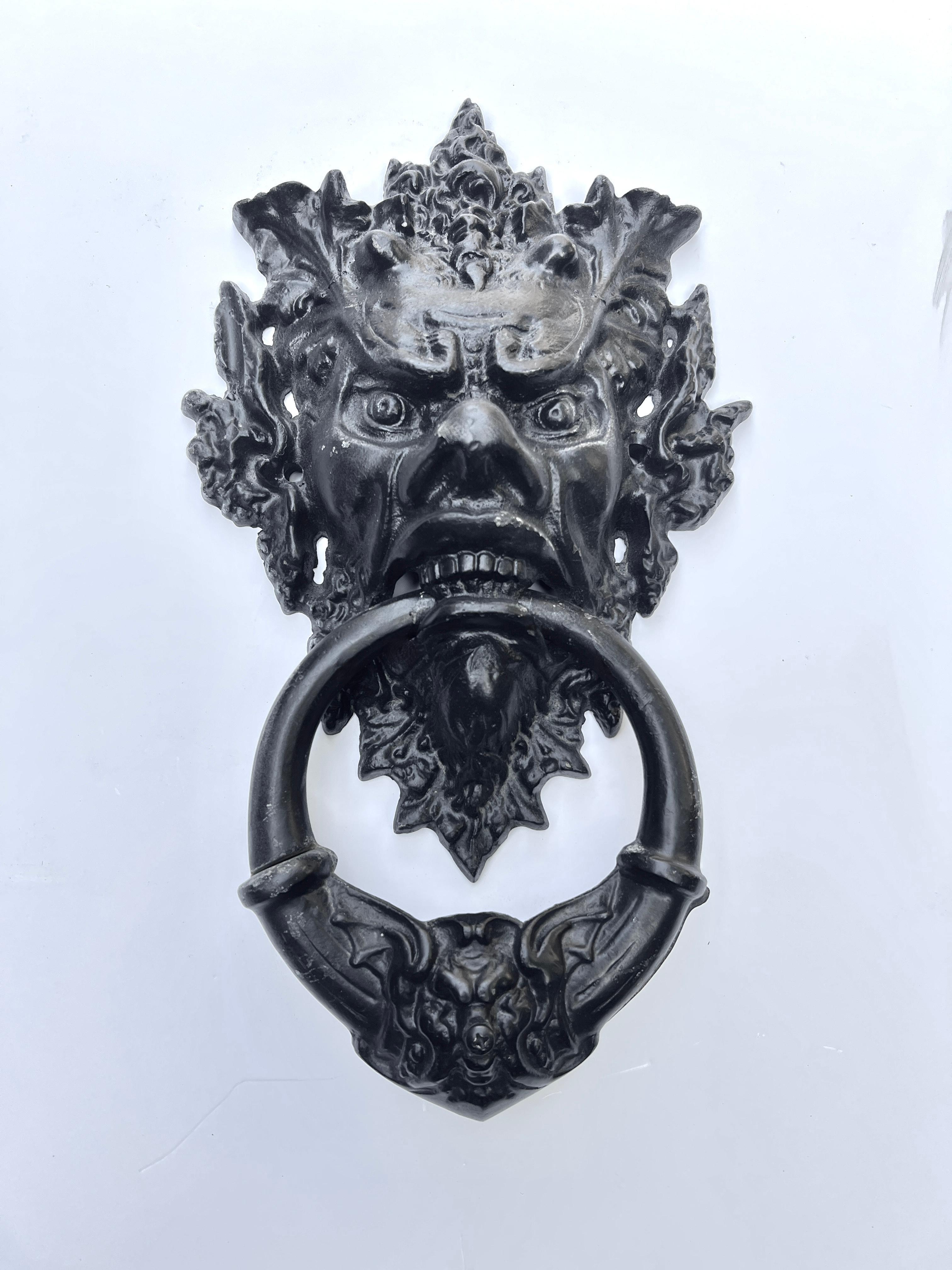 15 Inch English Patinated Iron Gargoyle Door Knocker For Sale 3
