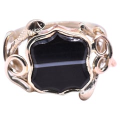 15 Karat Agate Signet Ring with Snake Surround