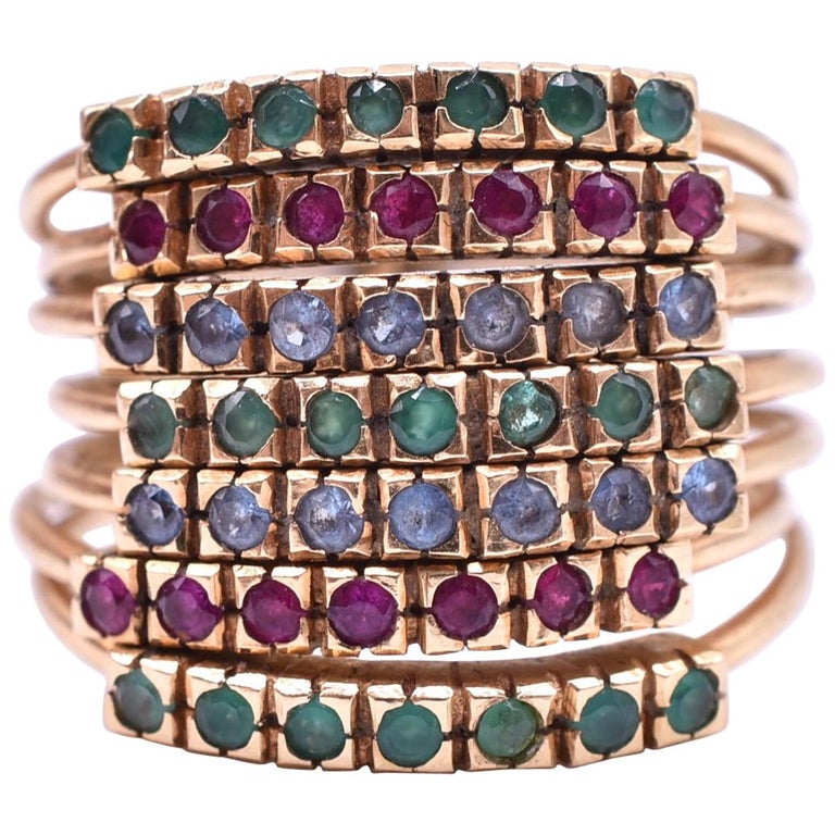 15 Karat Gold Emerald, Diamond and Sapphire Harem Ring at 1stDibs | turkish harem  ring, harem rings