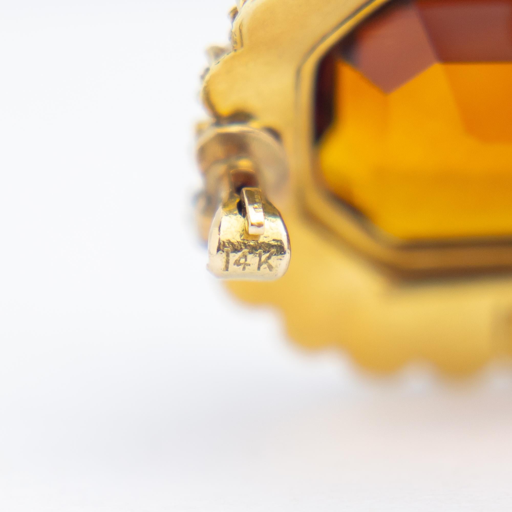 Women's or Men's 15 Karat Gold, Madeira Citrine & Seed Pearl Brooch