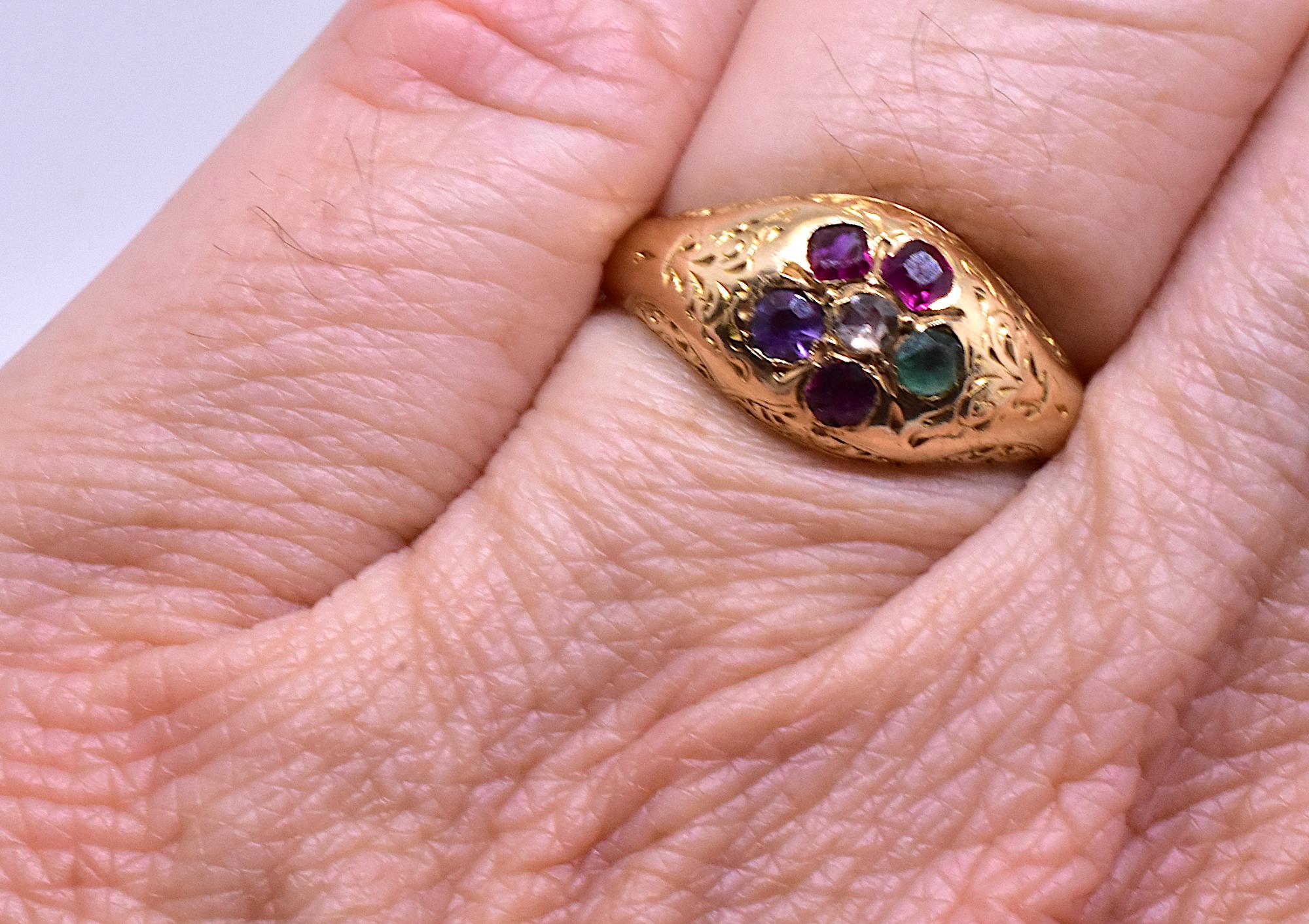 Antique 15 Karat Gold Victorian Forget-Me-Not Regard Ring In Excellent Condition In Baltimore, MD