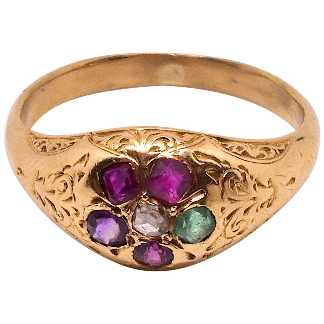 Antique 15 Karat Gold Victorian Forget-Me-Not Regard Ring
