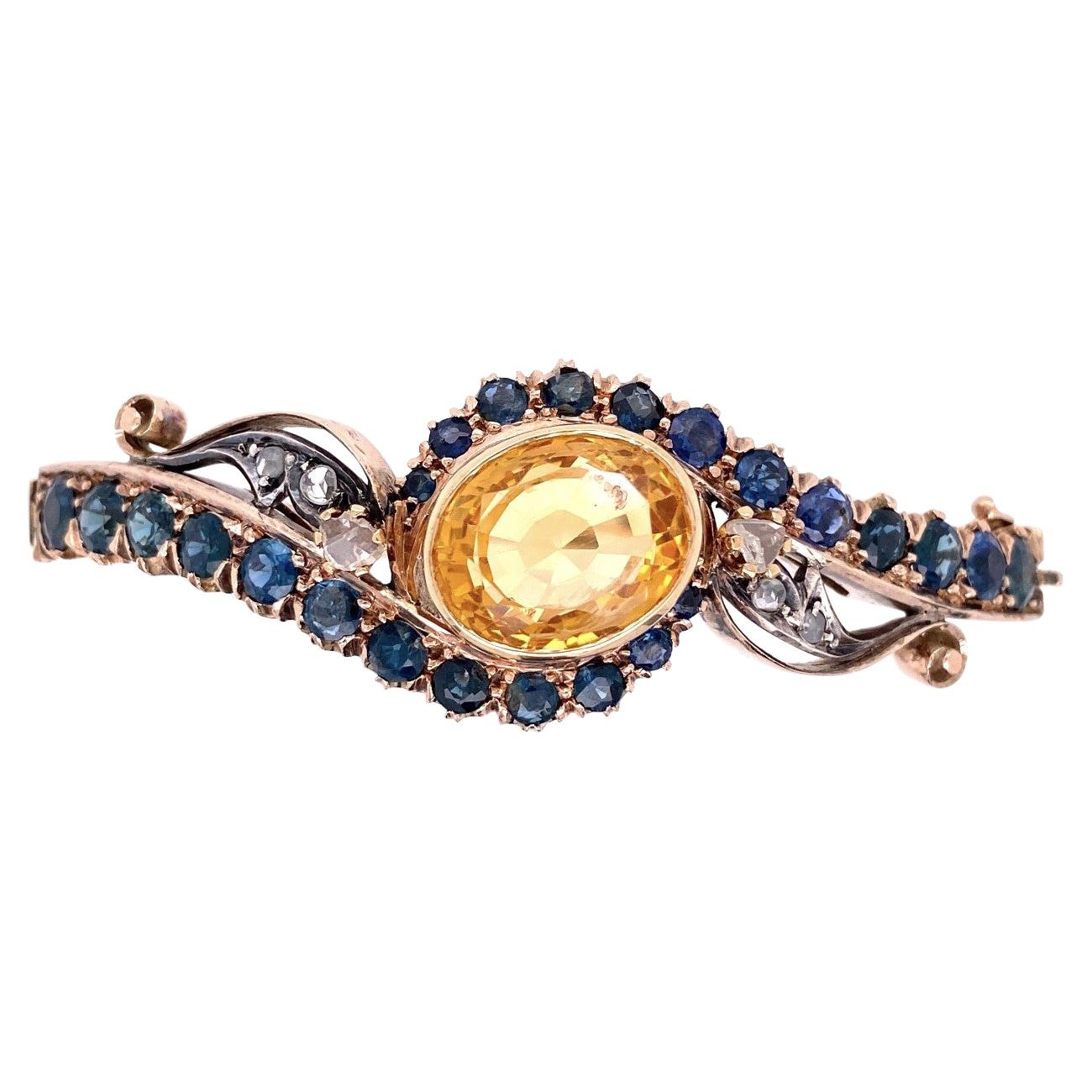 15 Karat Victorian Bangle Bracelet with Sapphires, Citrine and Diamonds 22.1g