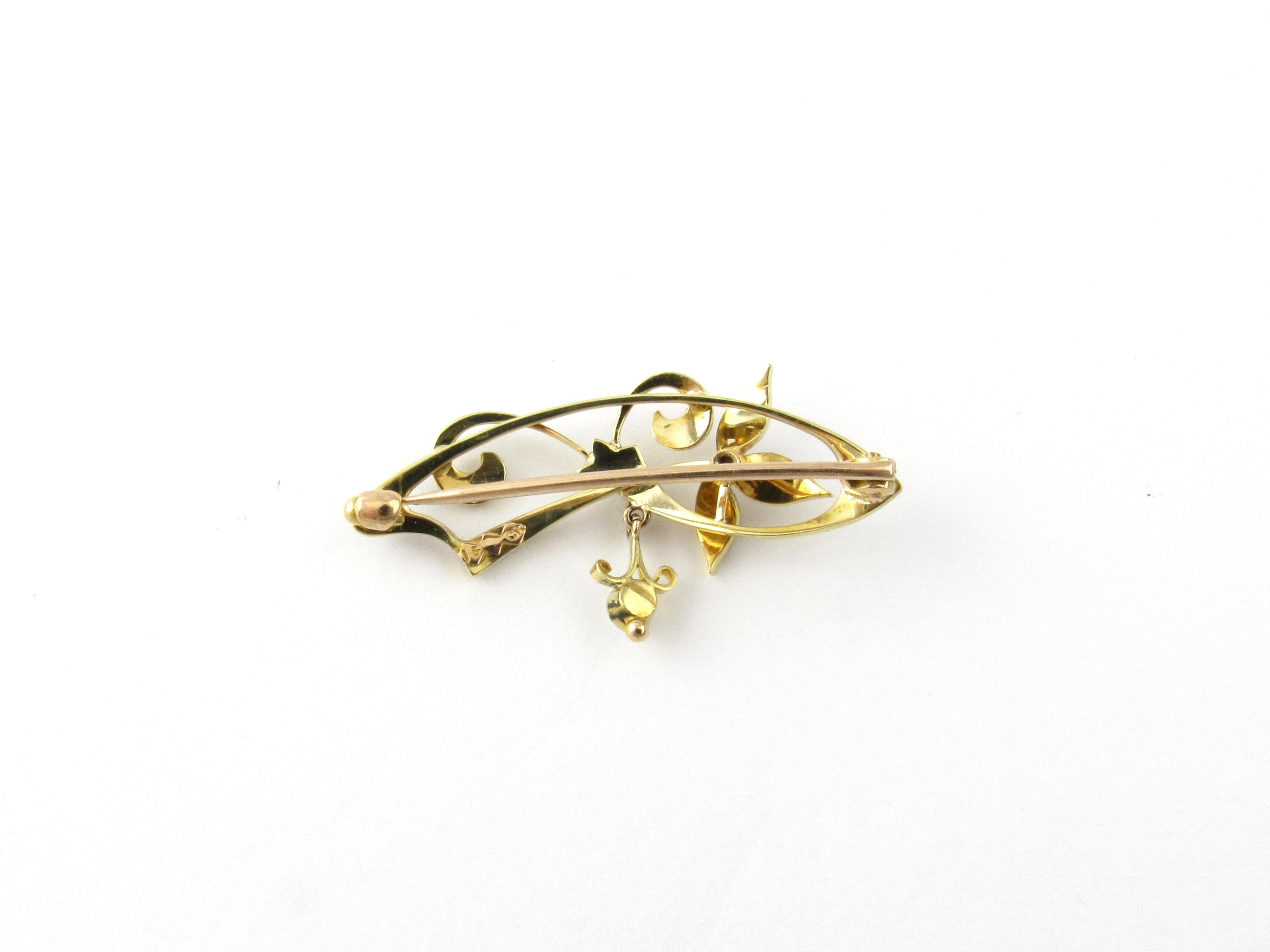 Round Cut 15 Karat Yellow Gold and Seed Pearl Brooch