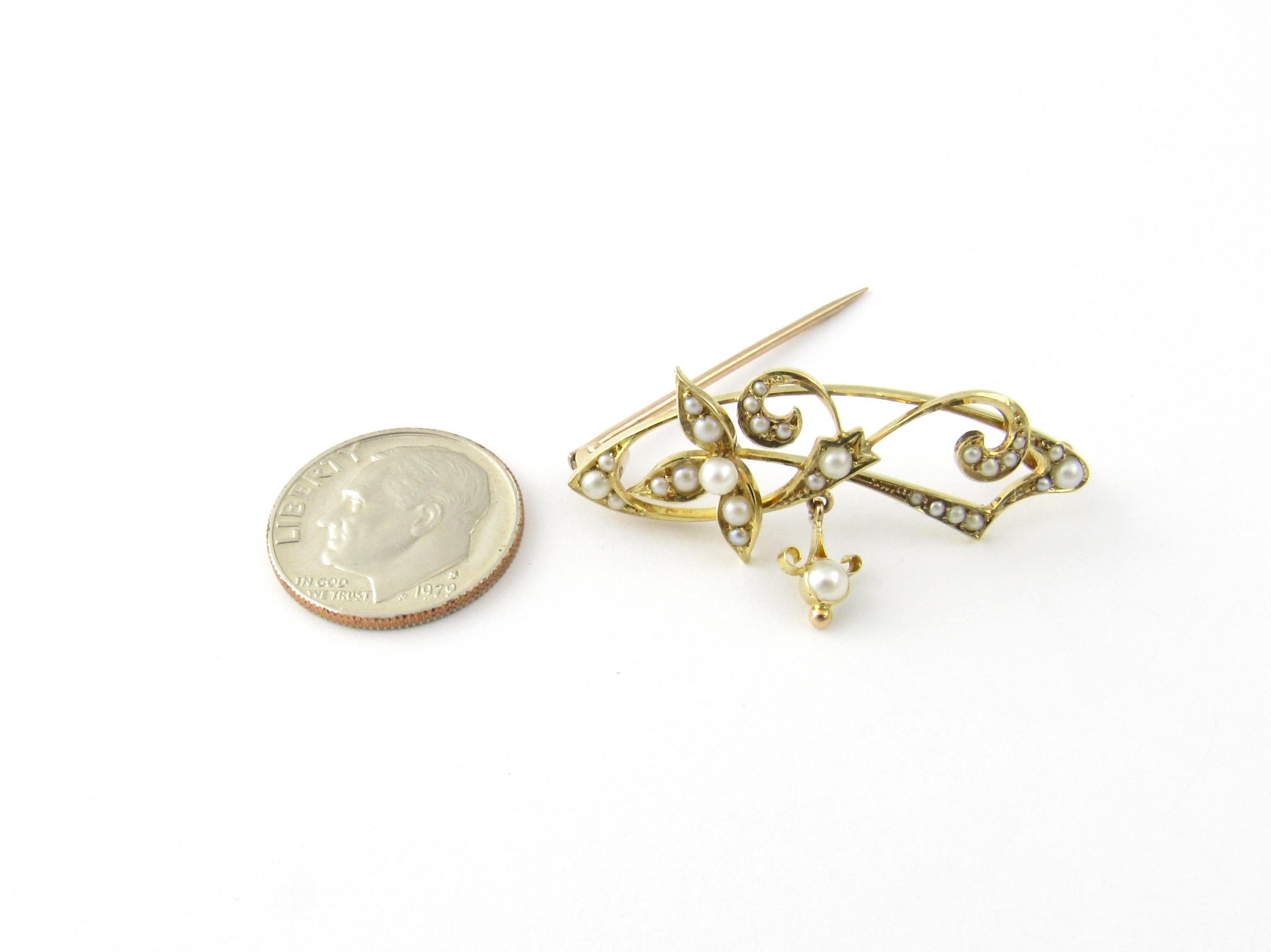 15 Karat Yellow Gold and Seed Pearl Brooch In Good Condition In Washington Depot, CT