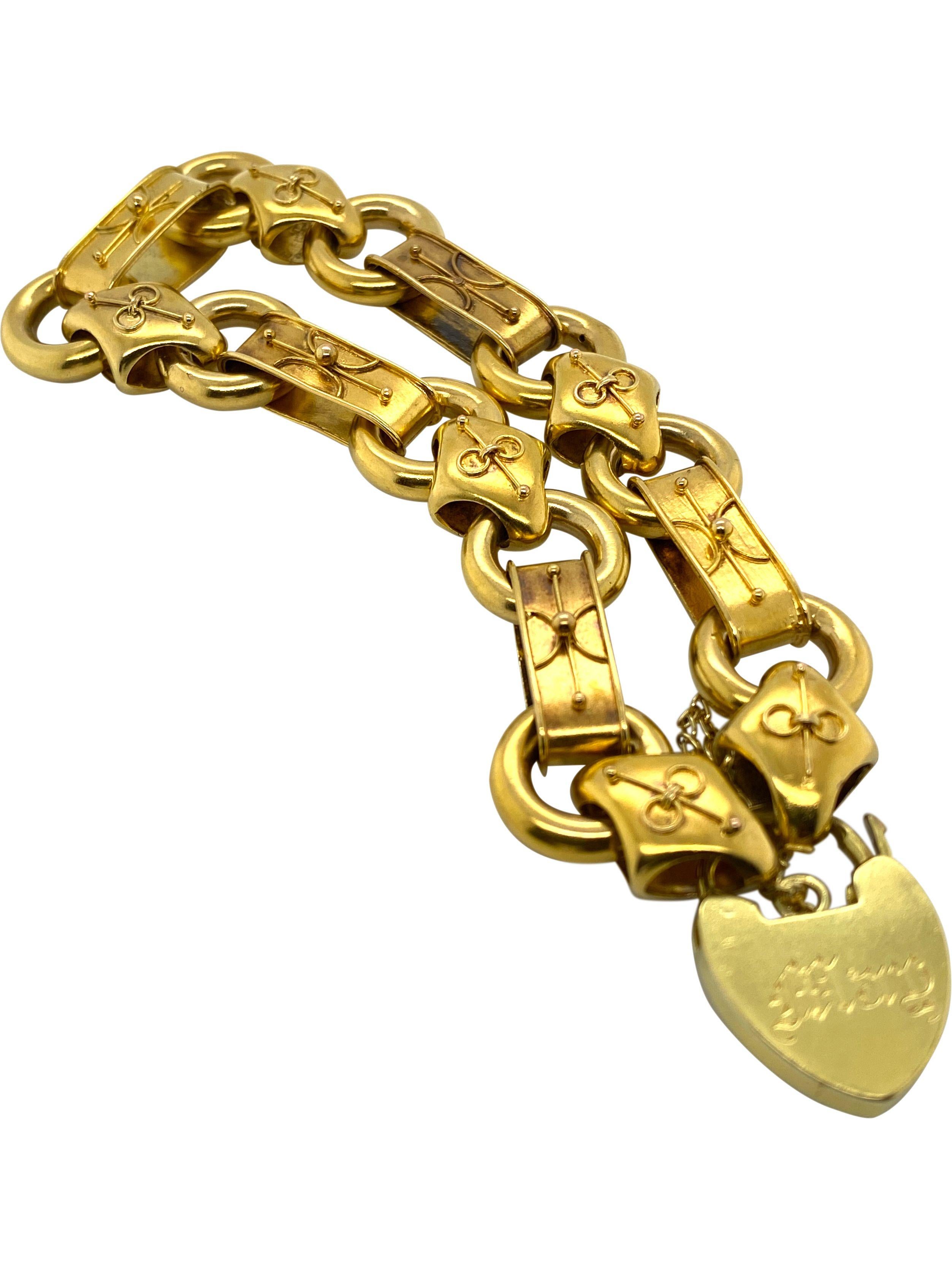 15 Karat Yellow Gold Antique Heart Padlock Bracelet 4