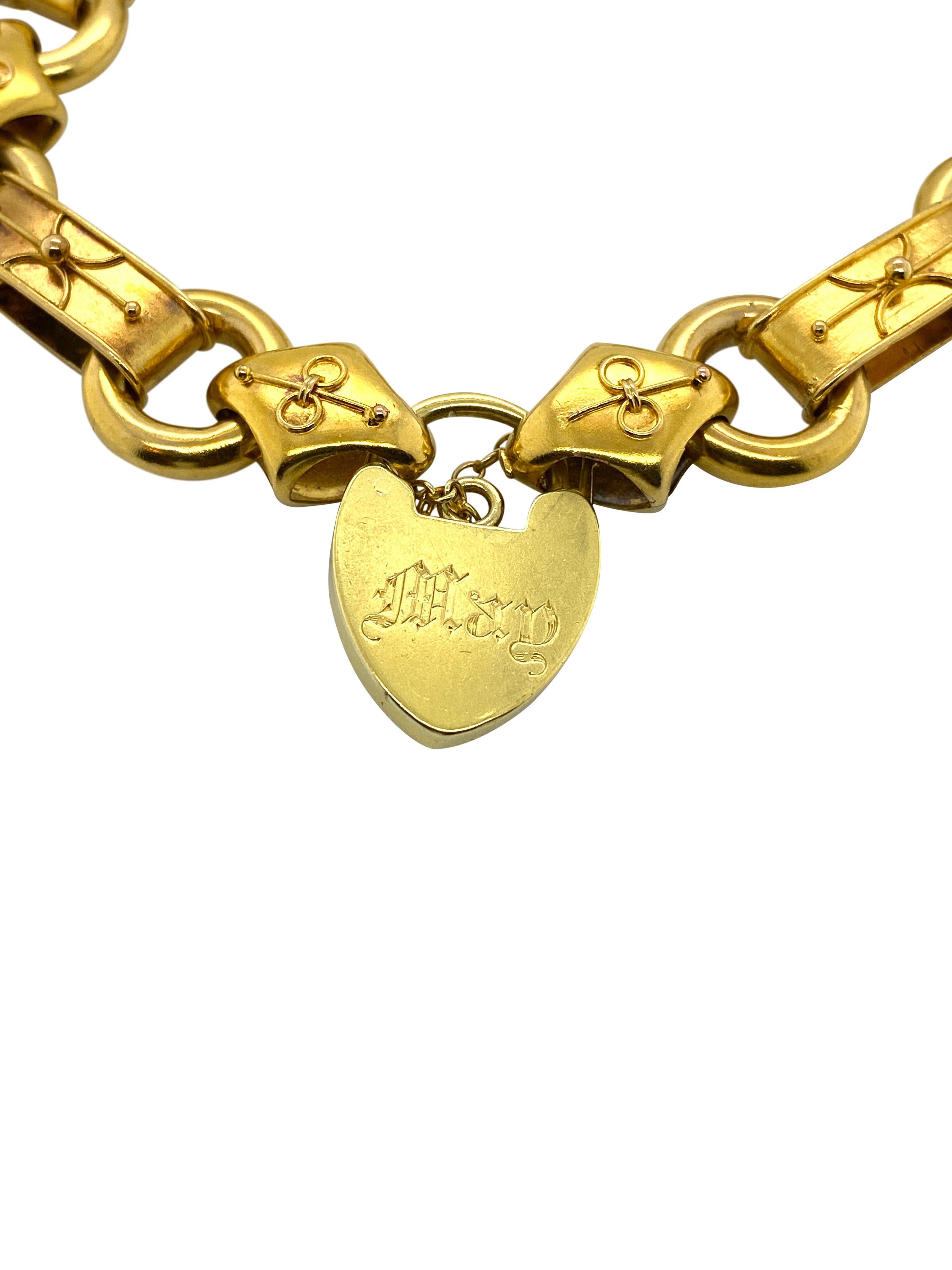 15 Karat Yellow Gold Antique Heart Padlock Bracelet 5