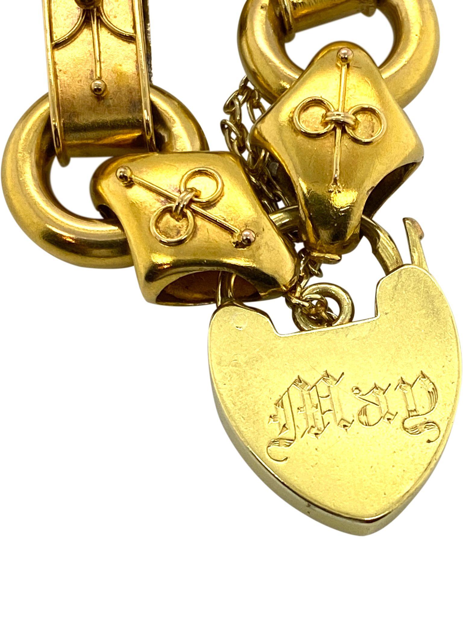 Victorian 15 Karat Yellow Gold Antique Heart Padlock Bracelet
