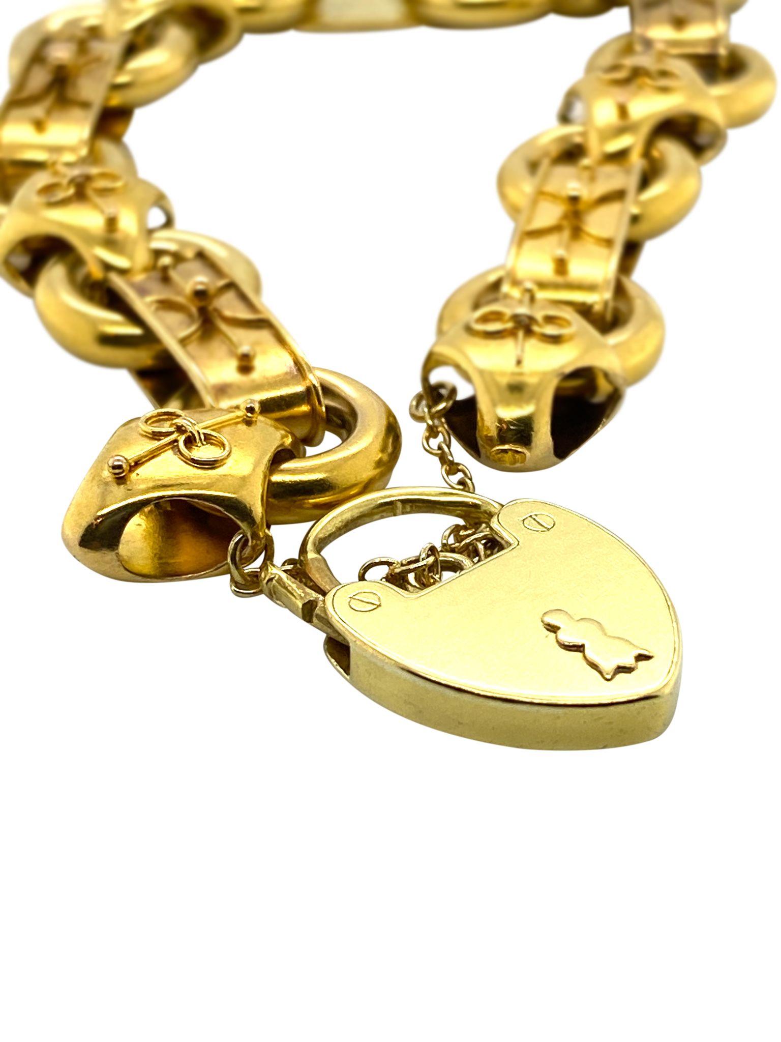 Women's 15 Karat Yellow Gold Antique Heart Padlock Bracelet
