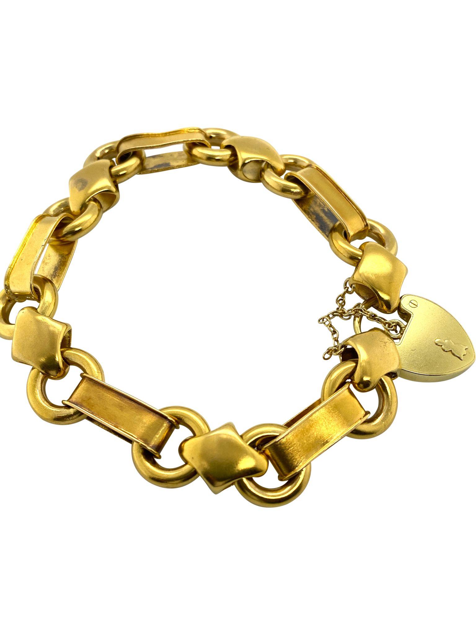 15 Karat Yellow Gold Antique Heart Padlock Bracelet 1