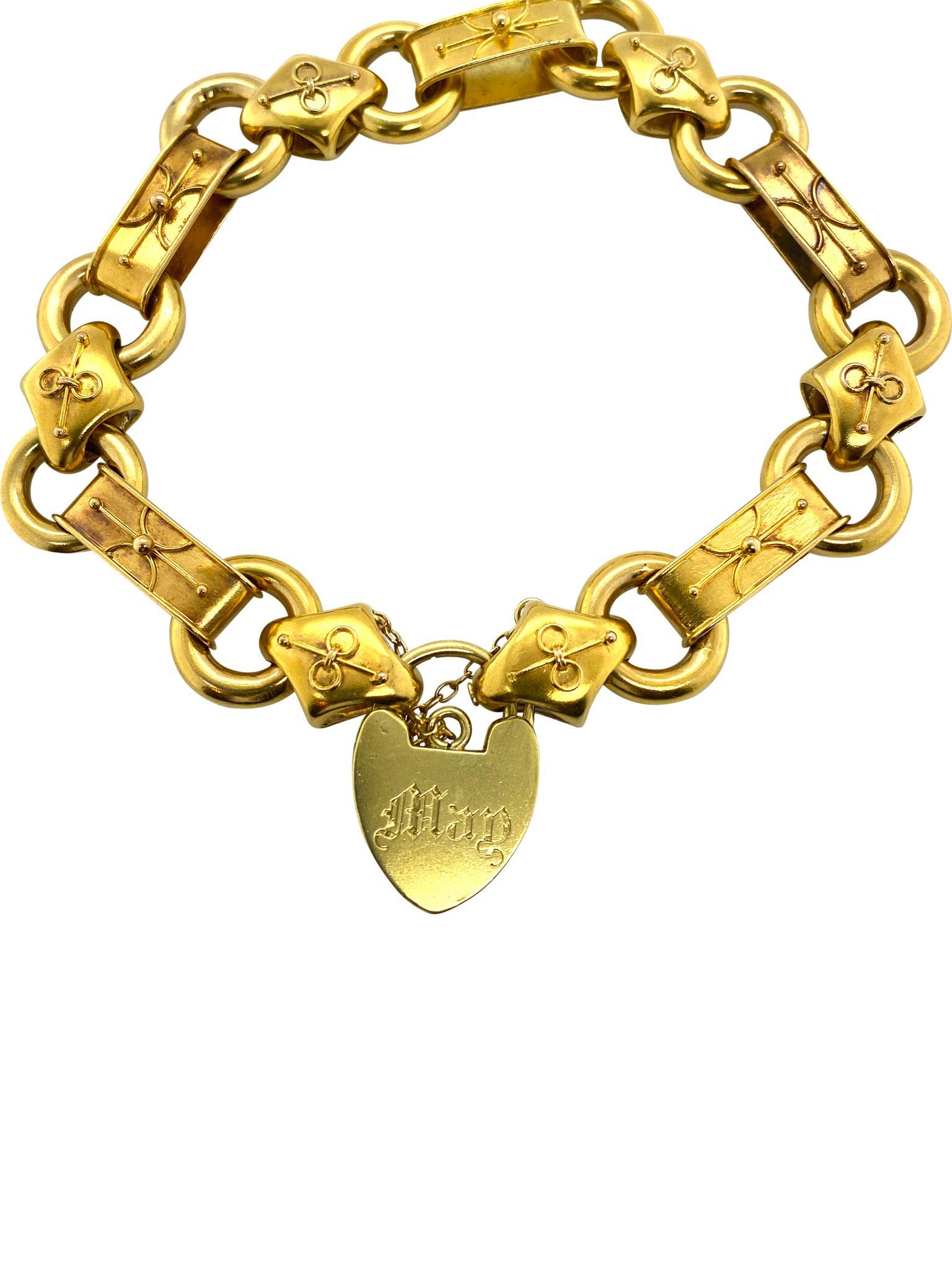 15 Karat Yellow Gold Antique Heart Padlock Bracelet 2