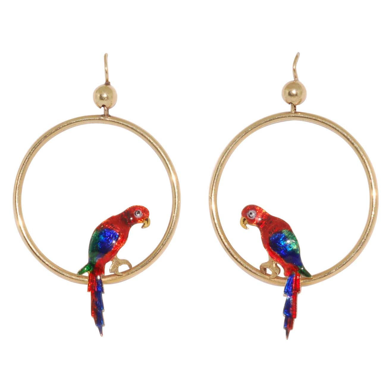 Gold parrot earrings Clearance