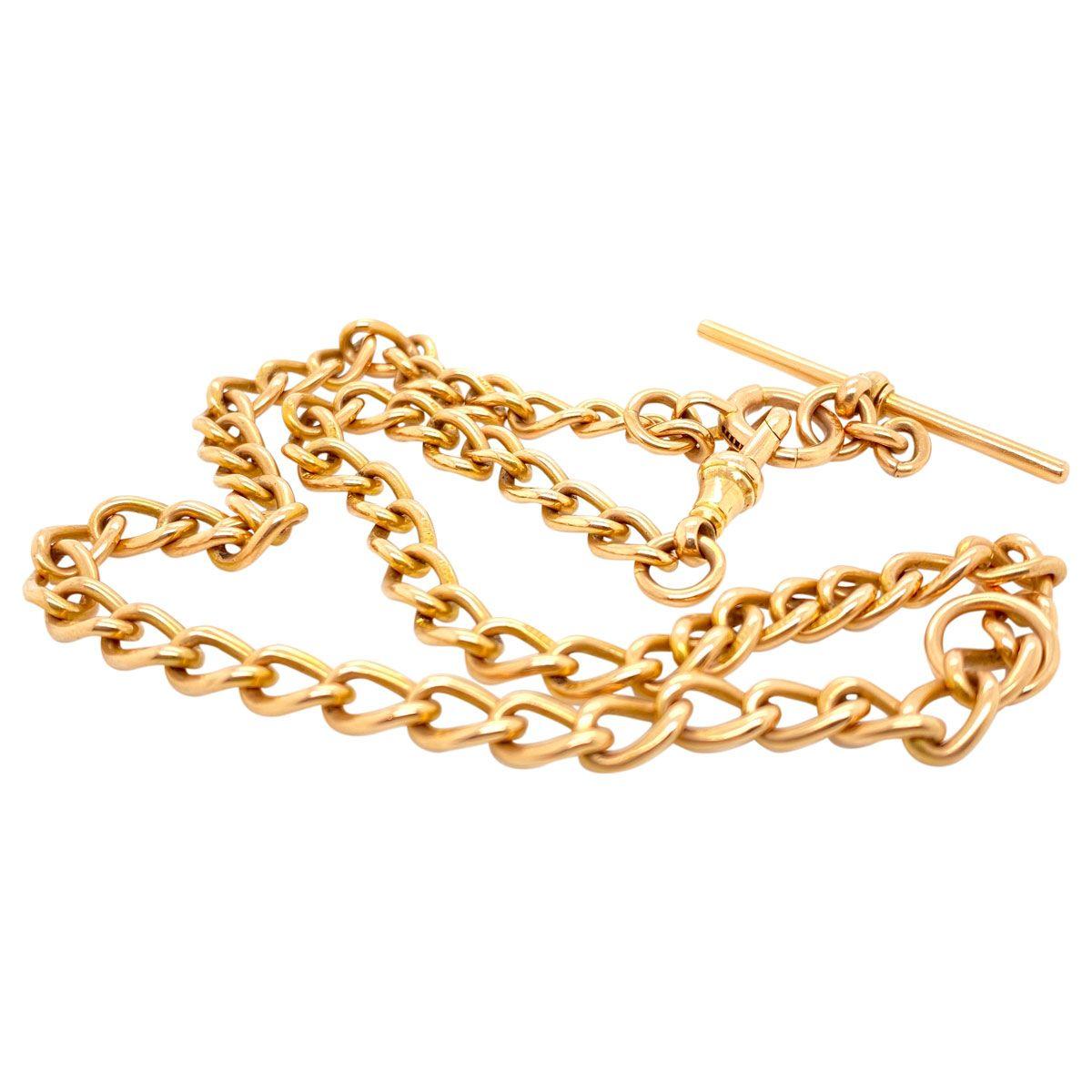 Victorian 15 Karat Yellow Gold English Fob Curb Link Chain Necklace
